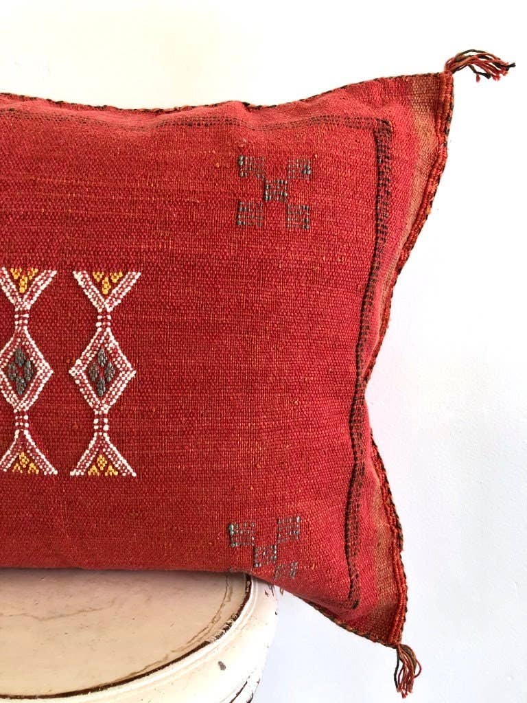 Moroccan Handmade Sabra Silk Cactus Pillow Cover Red - berberlifeshop