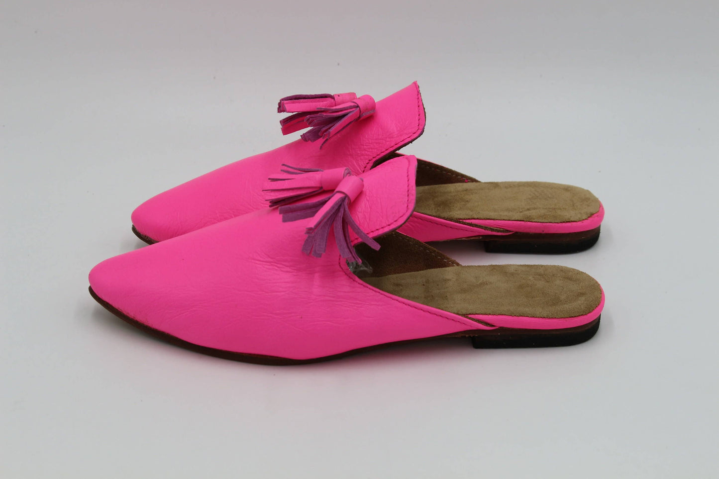 Moroccan Womens leather mules Multi Colors with Tassels - berberlifeshop