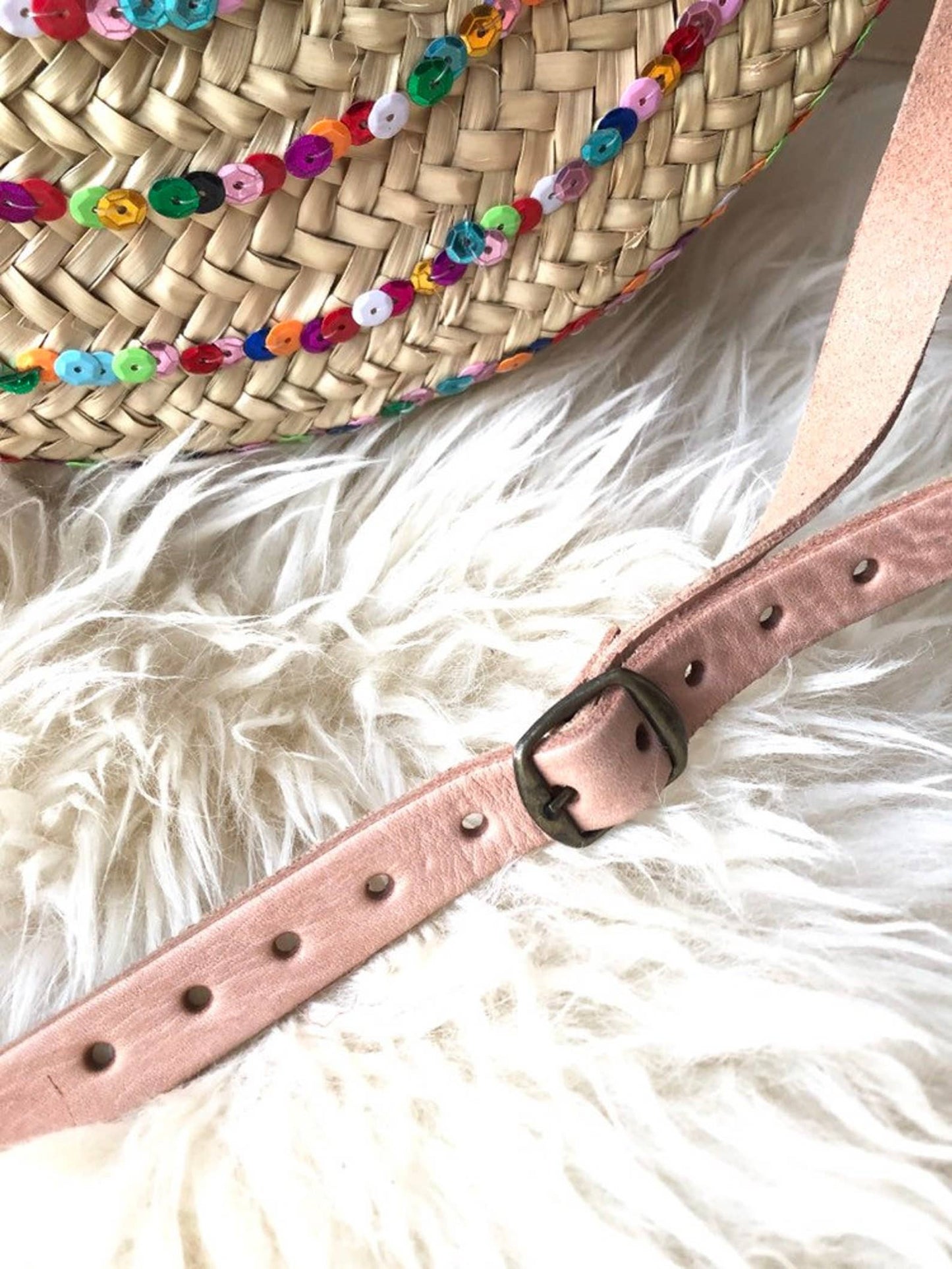 Multicolored Round spiral sequins Bag with natural Leather - berberlifeshop