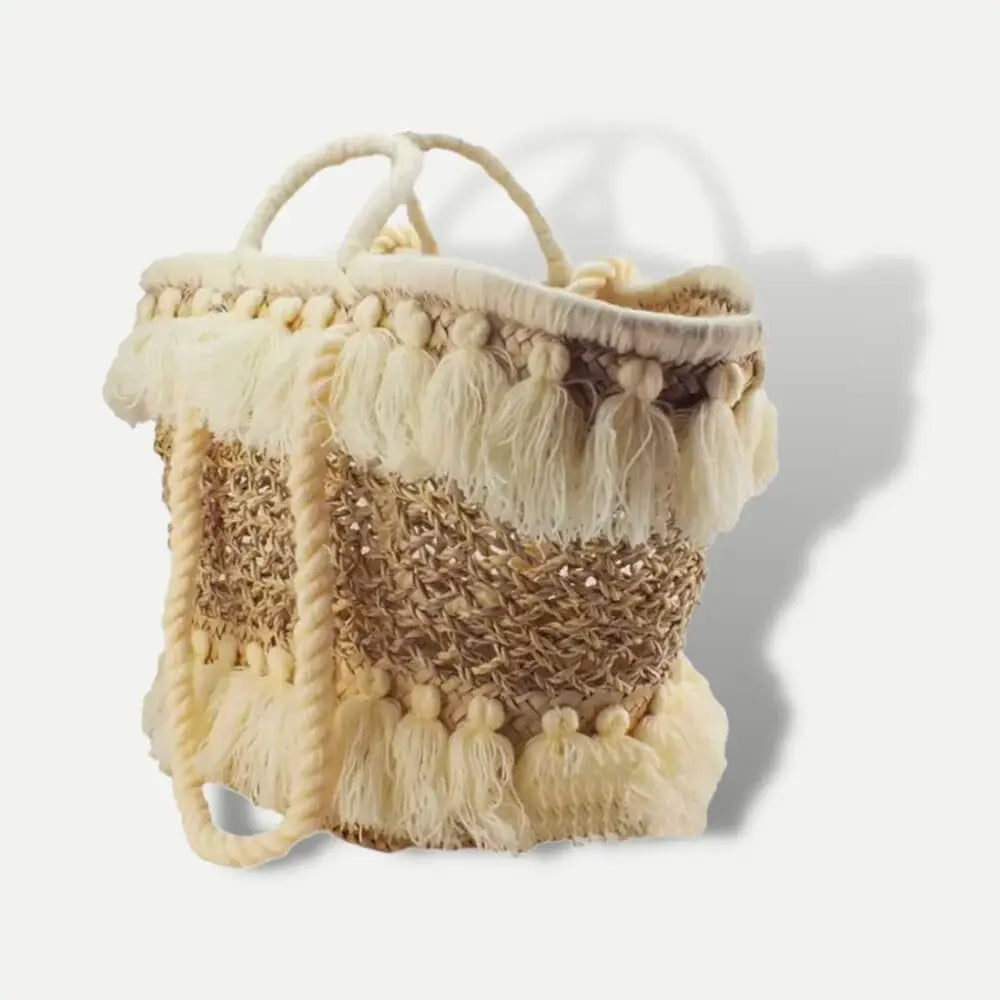 Moroccan Straw Bag With Pom Poms Tassel design - berberlifeshop