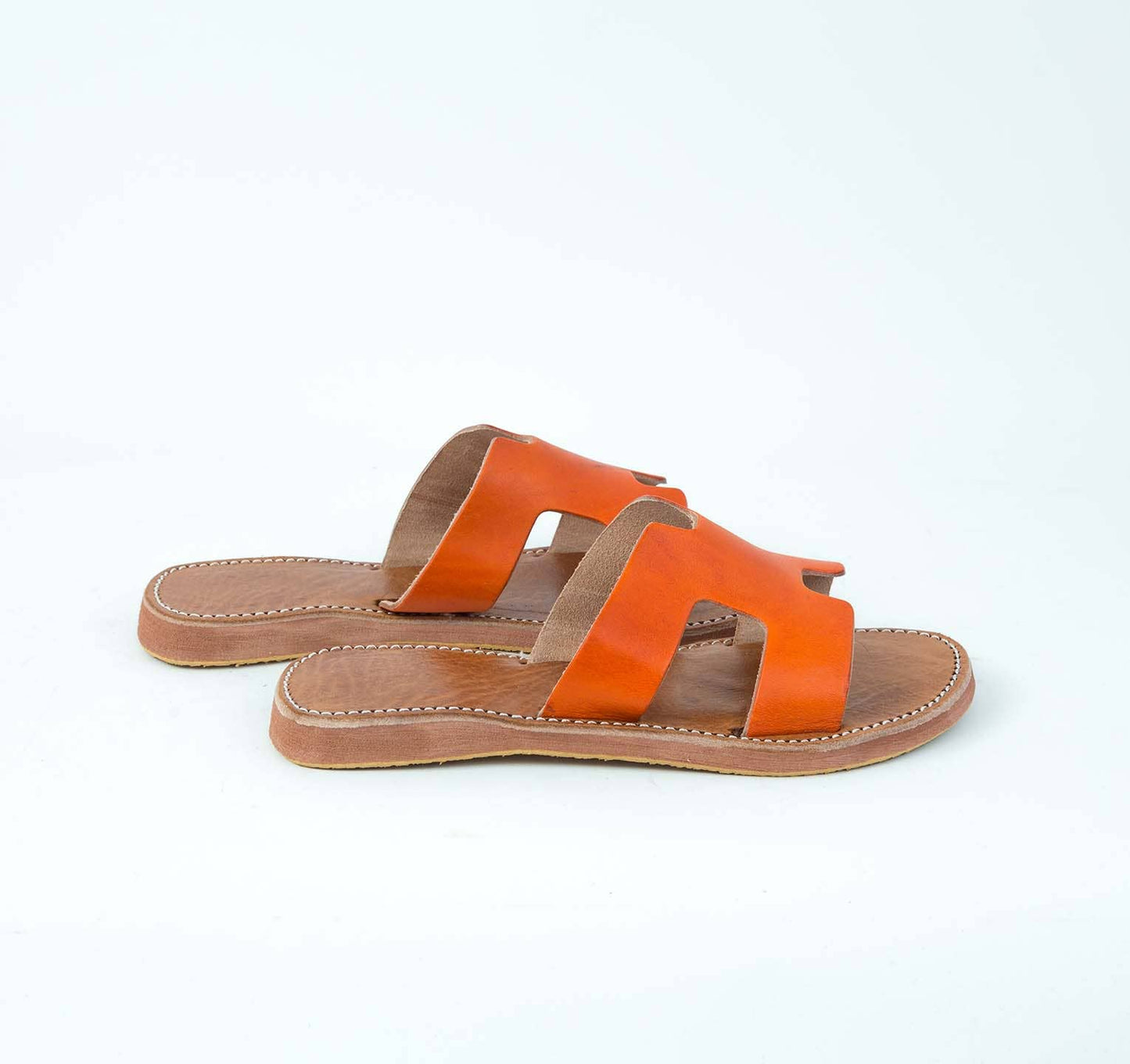 H shaped Orange leather Sandal - berberlifeshop