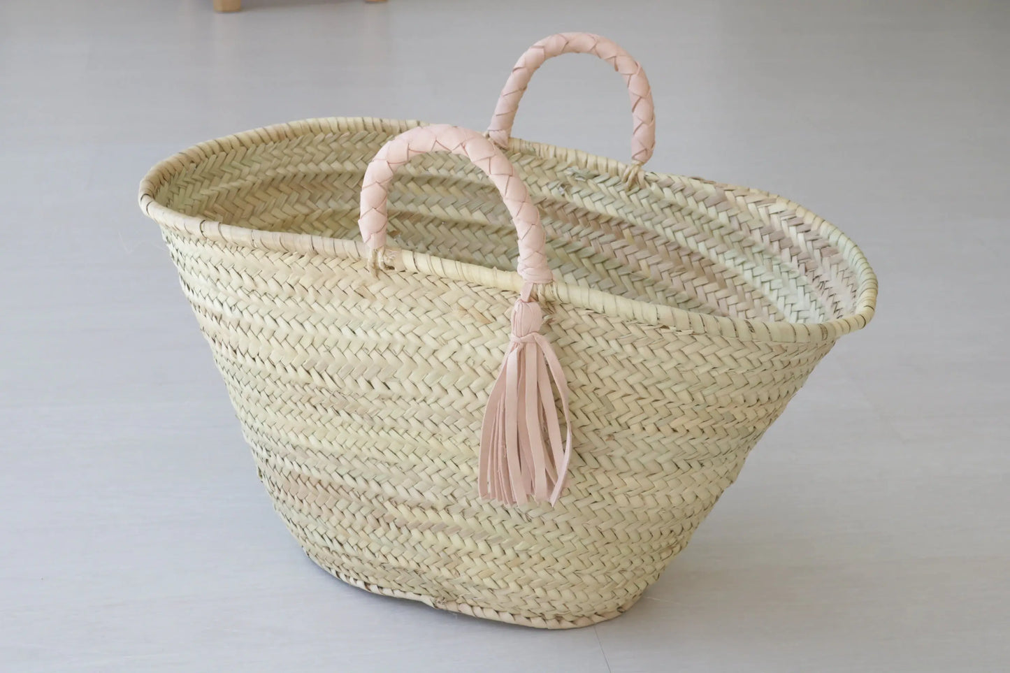 French Market Basket with Short Leather Handles tassels - berberlifeshop