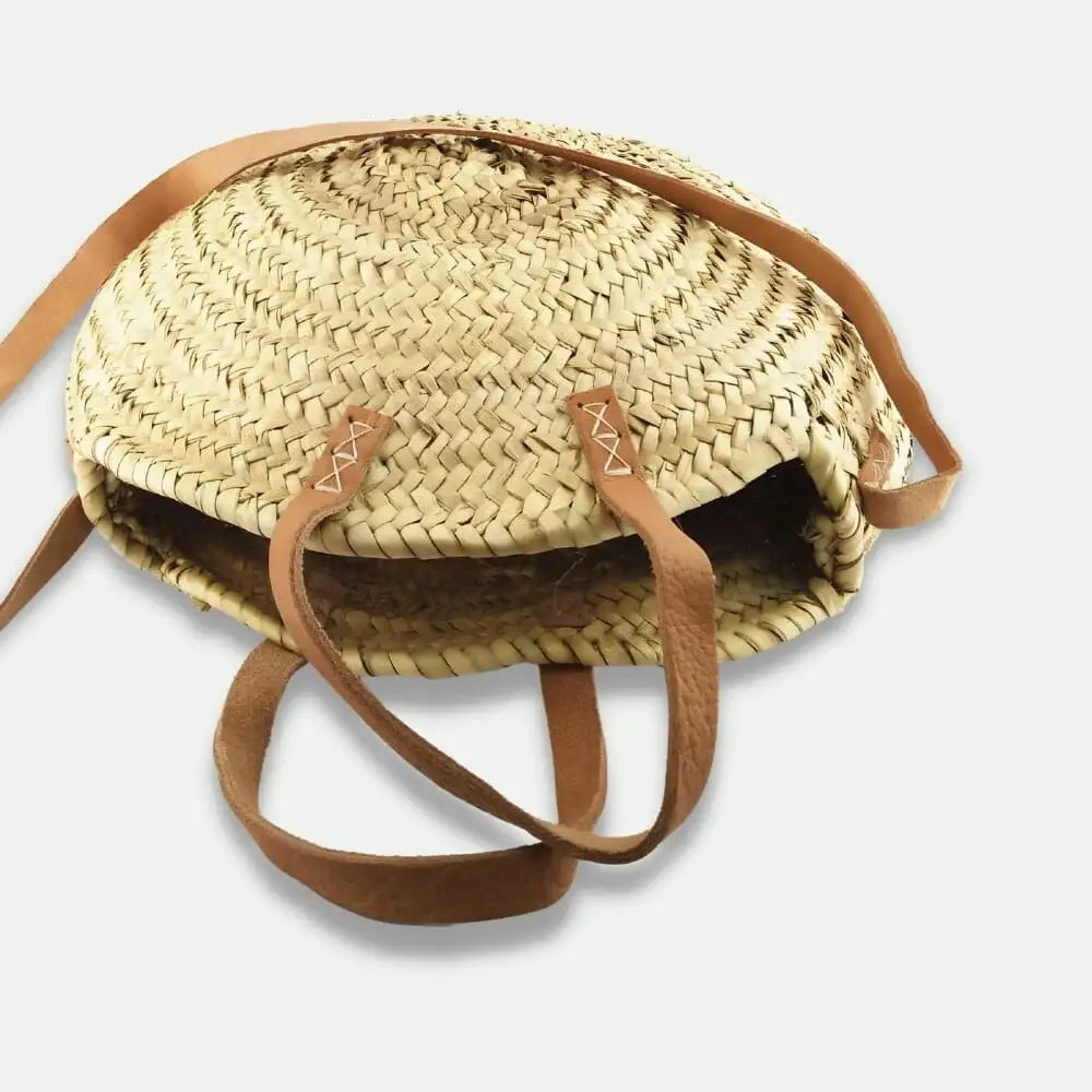 Moroccan Round Straw Bag With Double Leather Handles - berberlifeshop