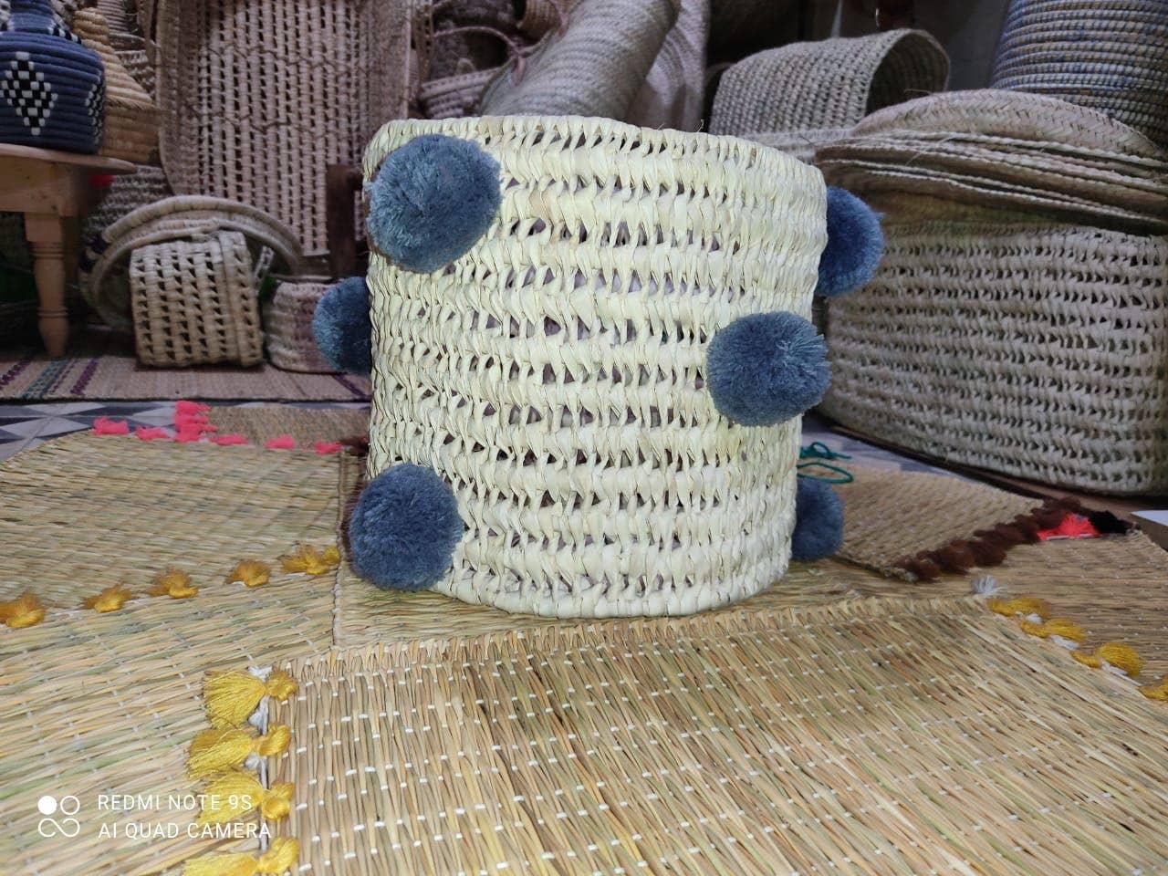 Set of 3 customizable pompom bohemian style storage basket - berberlifeshop