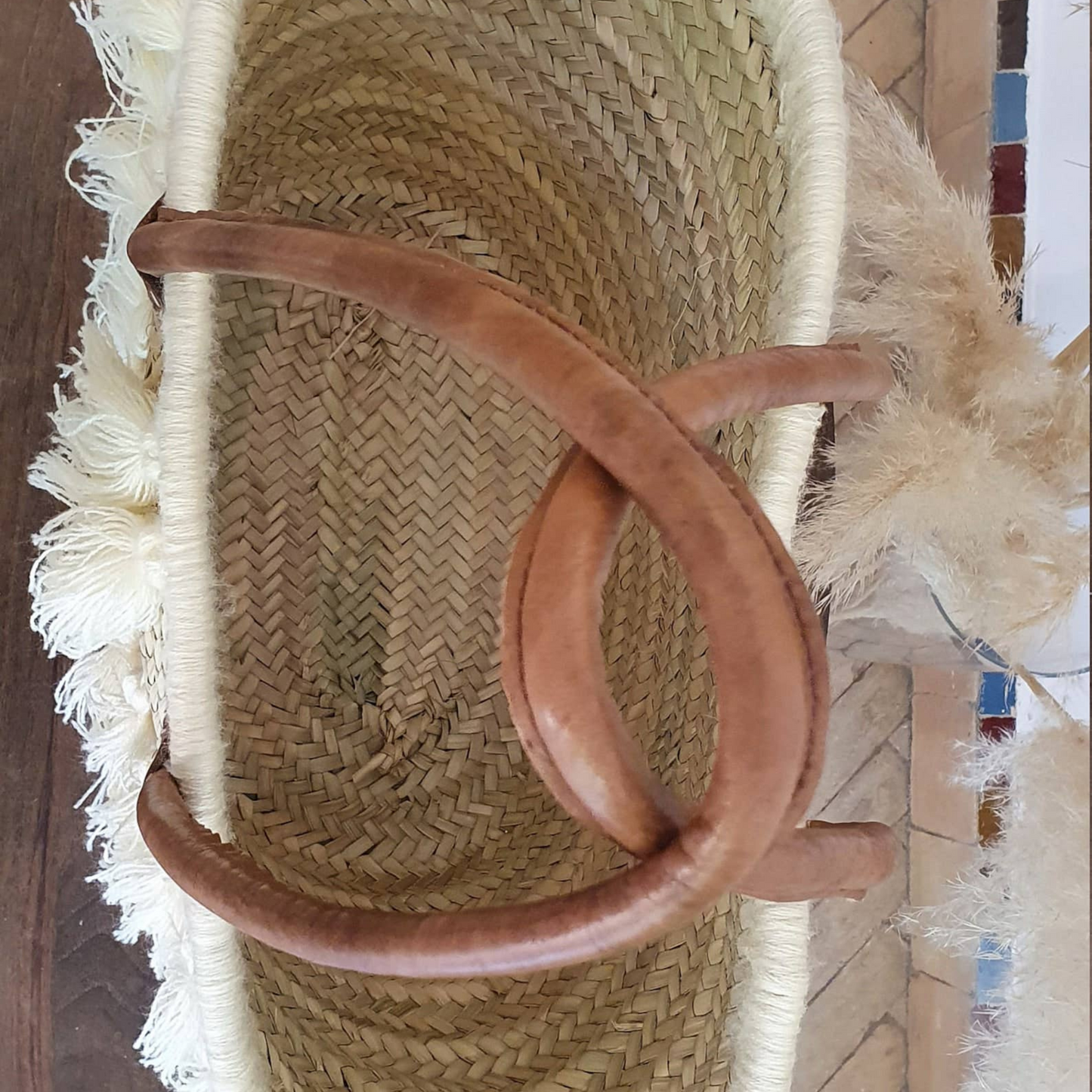 V Tassel large straw bags with leather handles - berberlifeshop