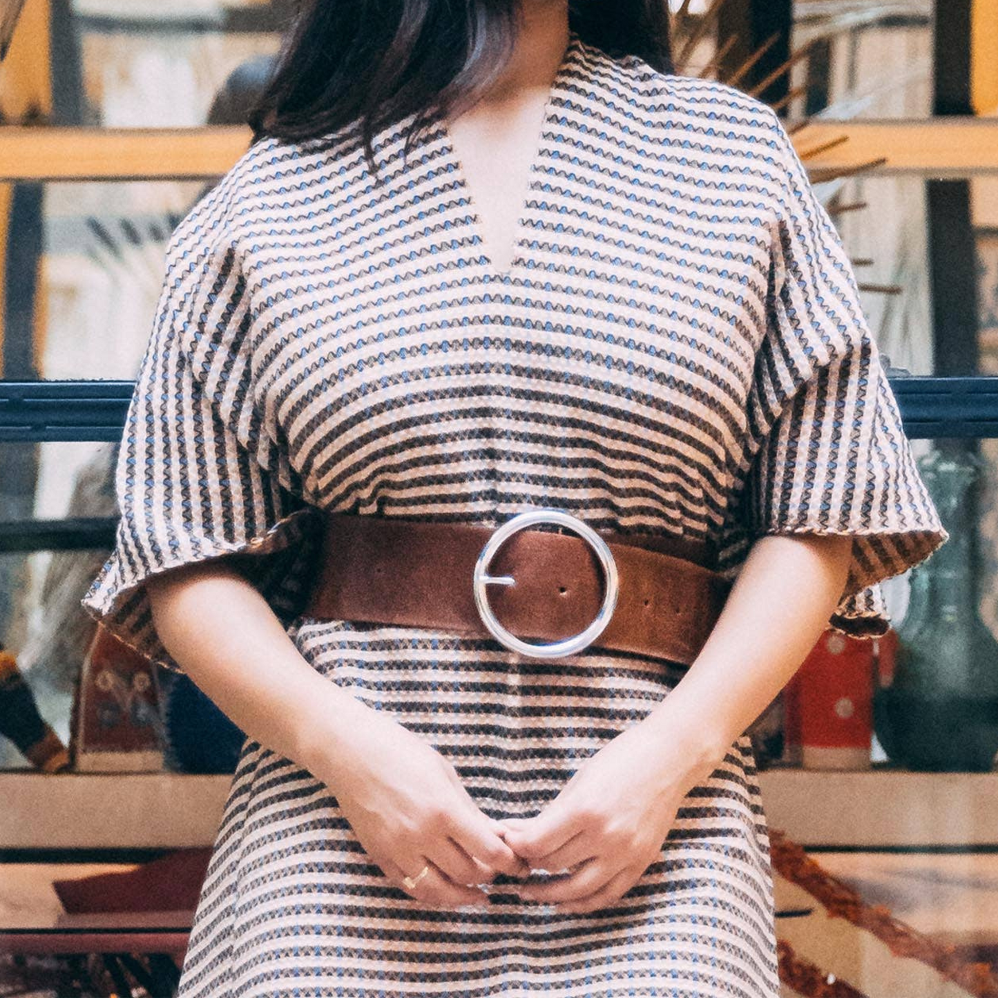 Women's handmade black leather belt - berberlifeshop