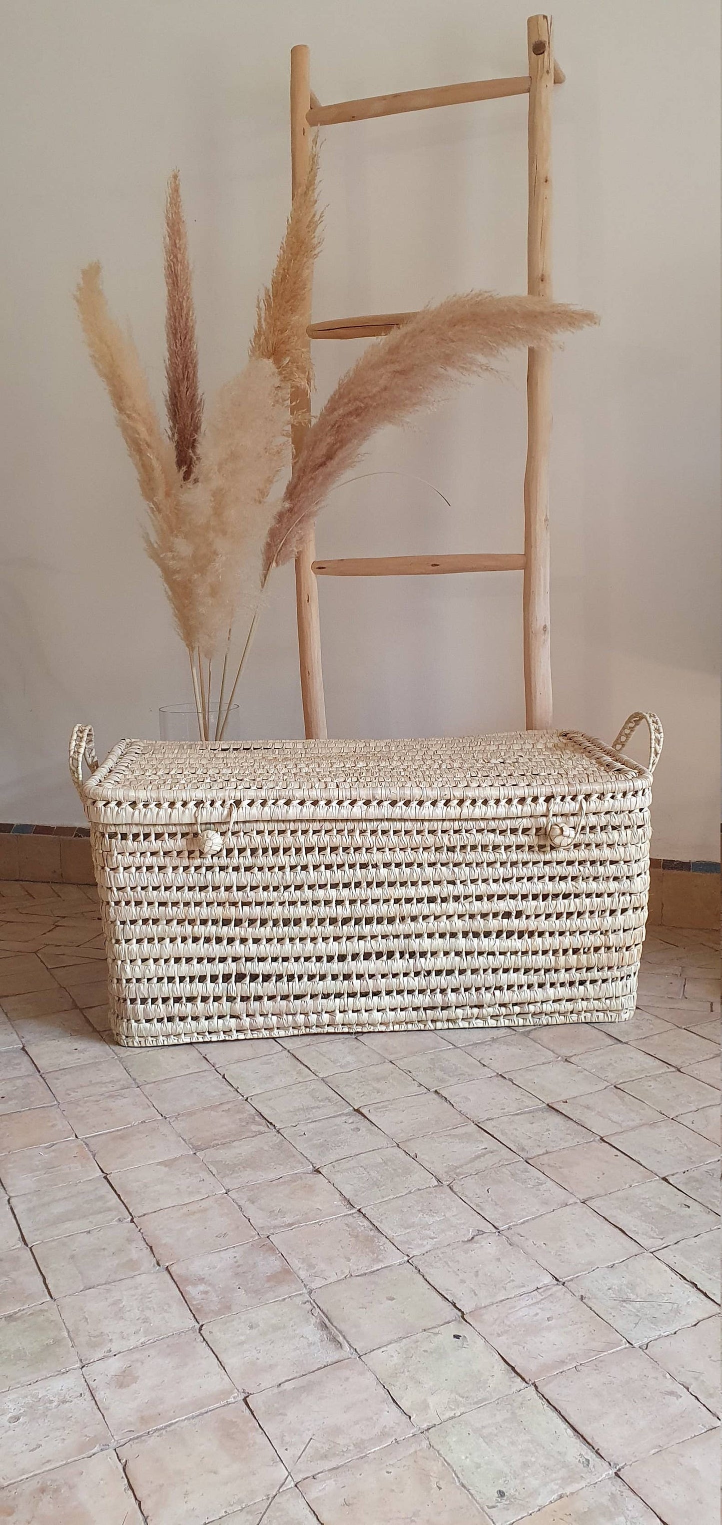 Palm Leaf Wicker Storage Trunk Chest Storage Basket - berberlifeshop