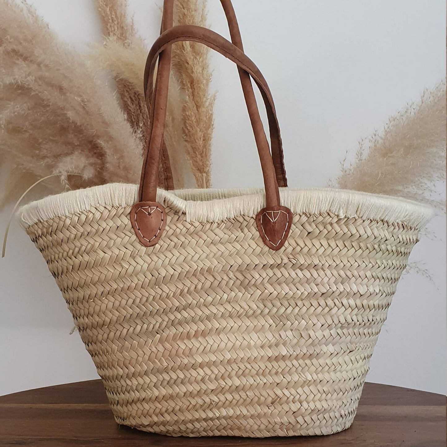 V Tassel large straw bags with leather handles - berberlifeshop