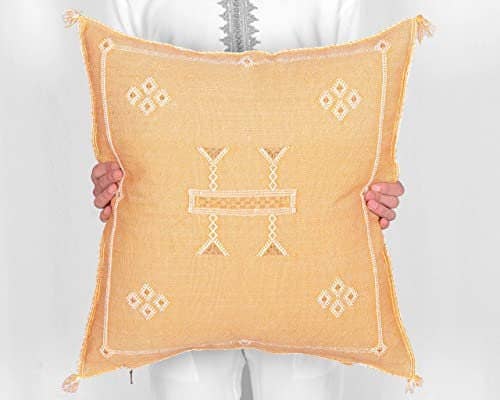 Moroccan Handmade Sabra Silk Cactus Pillow Cover Mustard - berberlifeshop