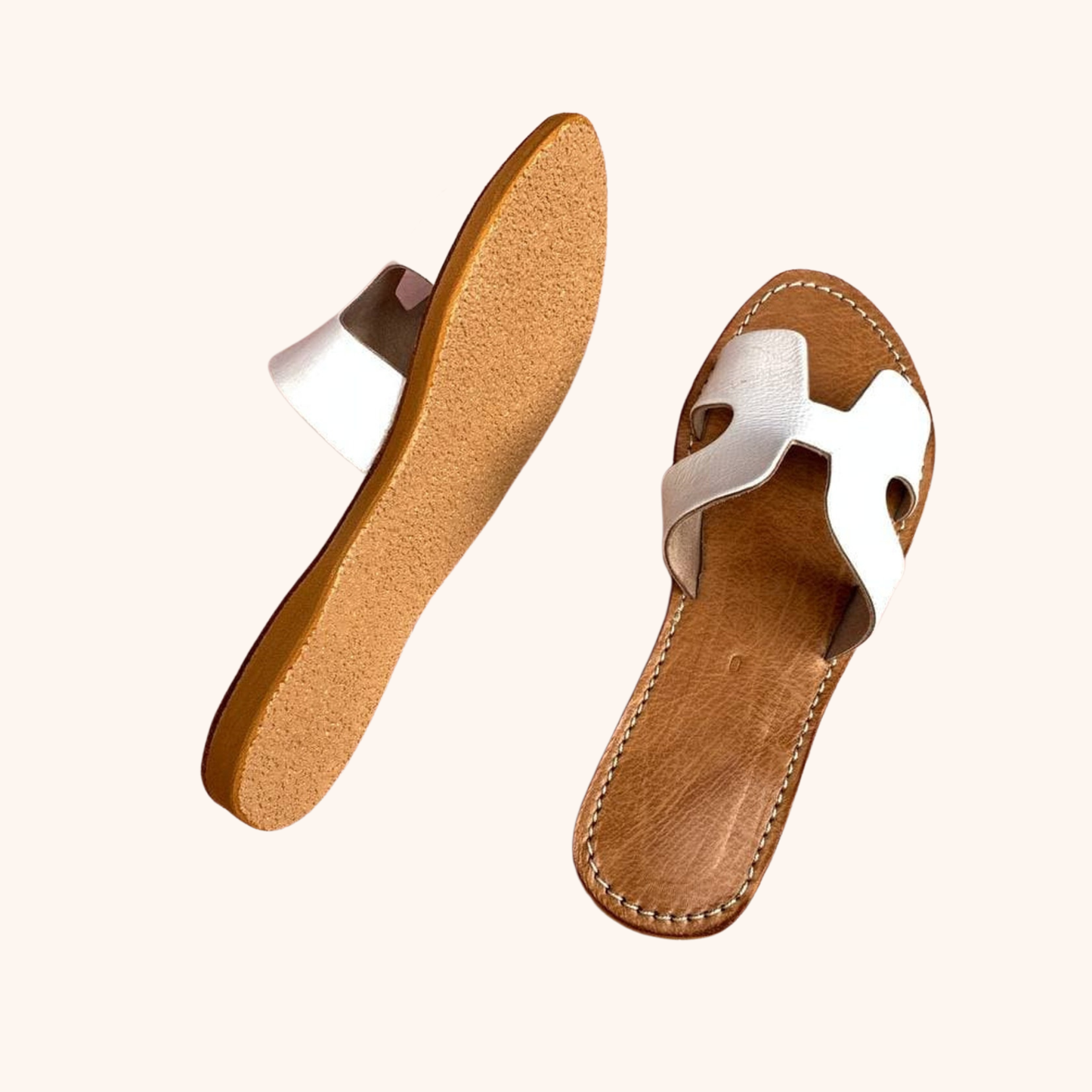 Moroccan leather sandals black-white - berberlifeshop