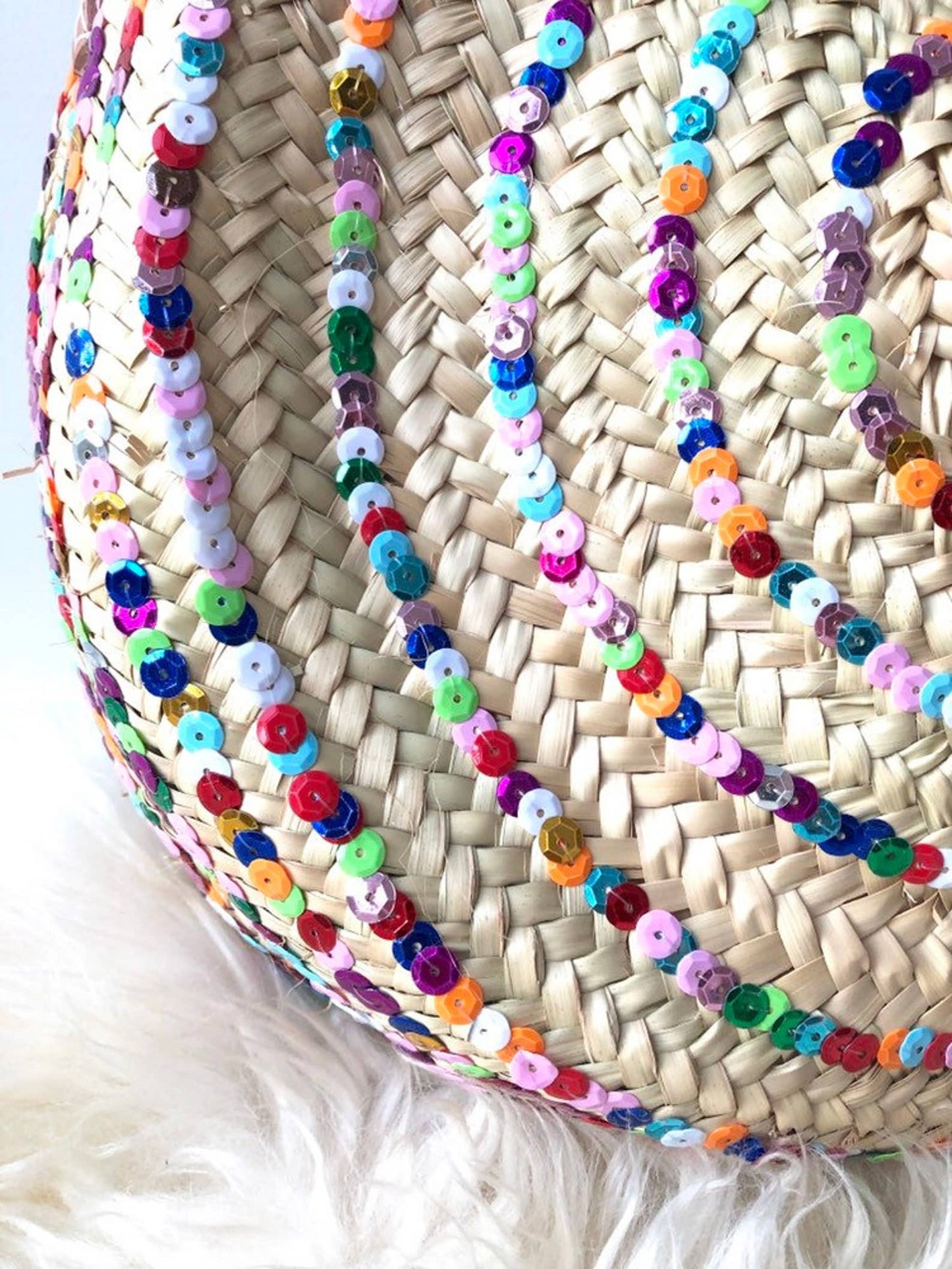 Multicolored Round spiral sequins Bag with natural Leather - berberlifeshop