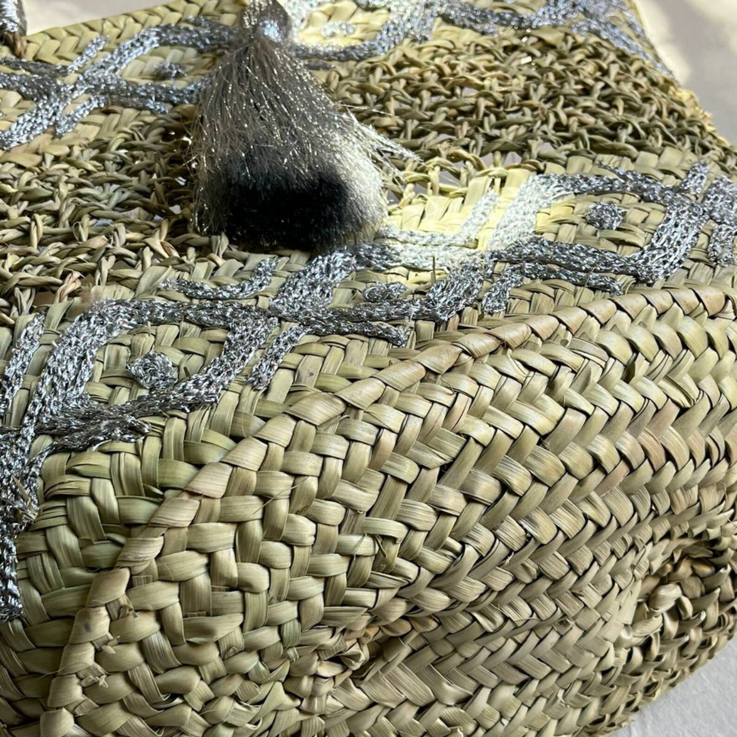 Berber Embroidered Straw Bag with Rattan Nets - berberlifeshop