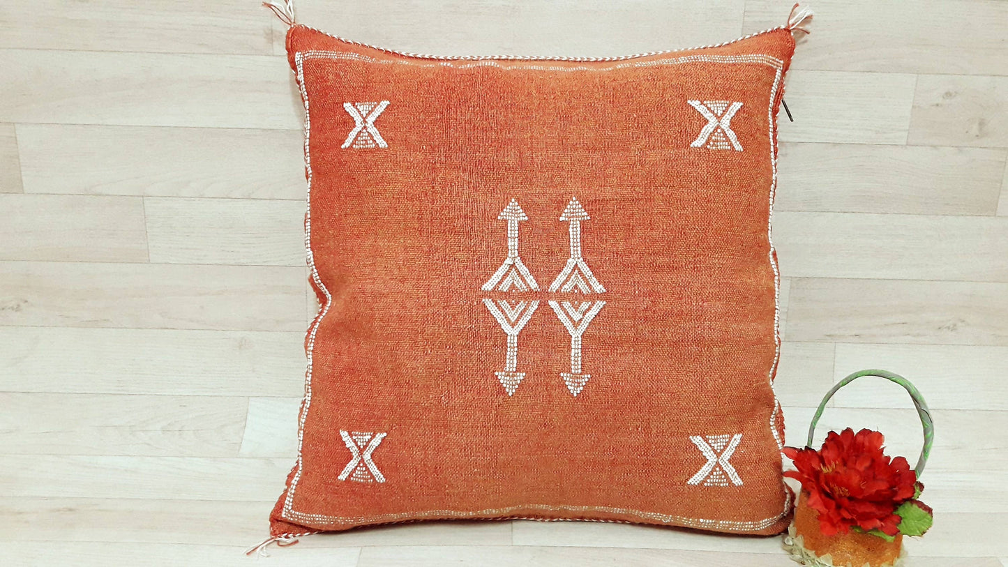 Moroccan Handmade Sabra Silk Cactus Pillow Cover pale Orange - berberlifeshop
