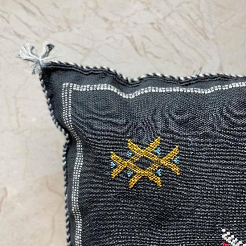 Moroccan Handmade Sabra Silk Cactus Pillow Cover Black - berberlifeshop