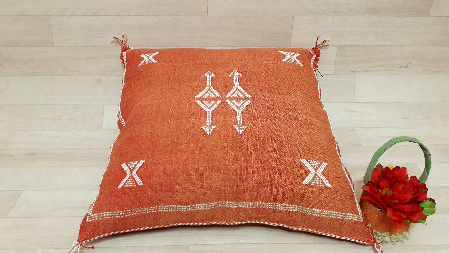 Moroccan Handmade Sabra Silk Cactus Pillow Cover pale Orange - berberlifeshop