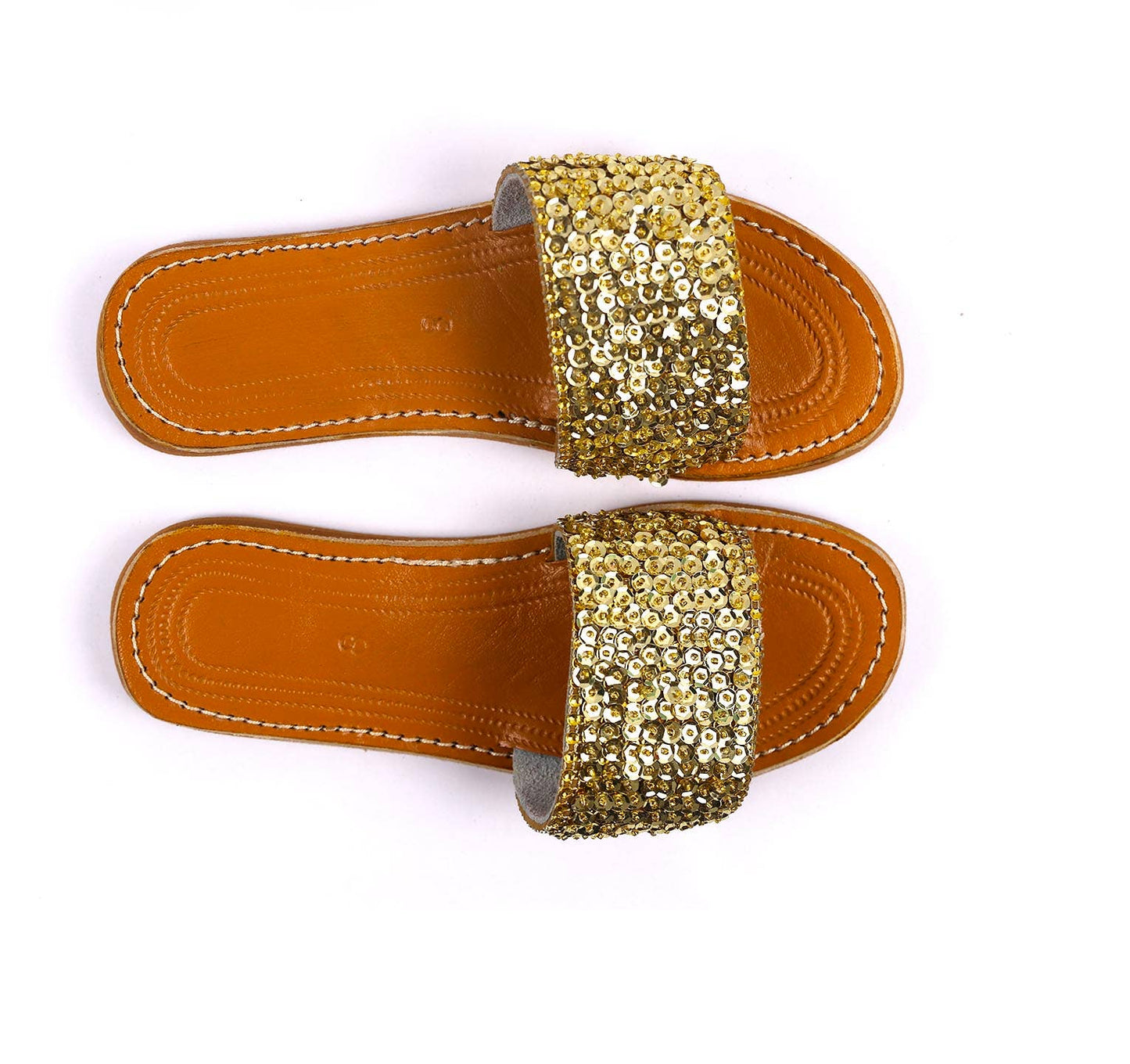 Gold Sequin leather Sandal - berberlifeshop