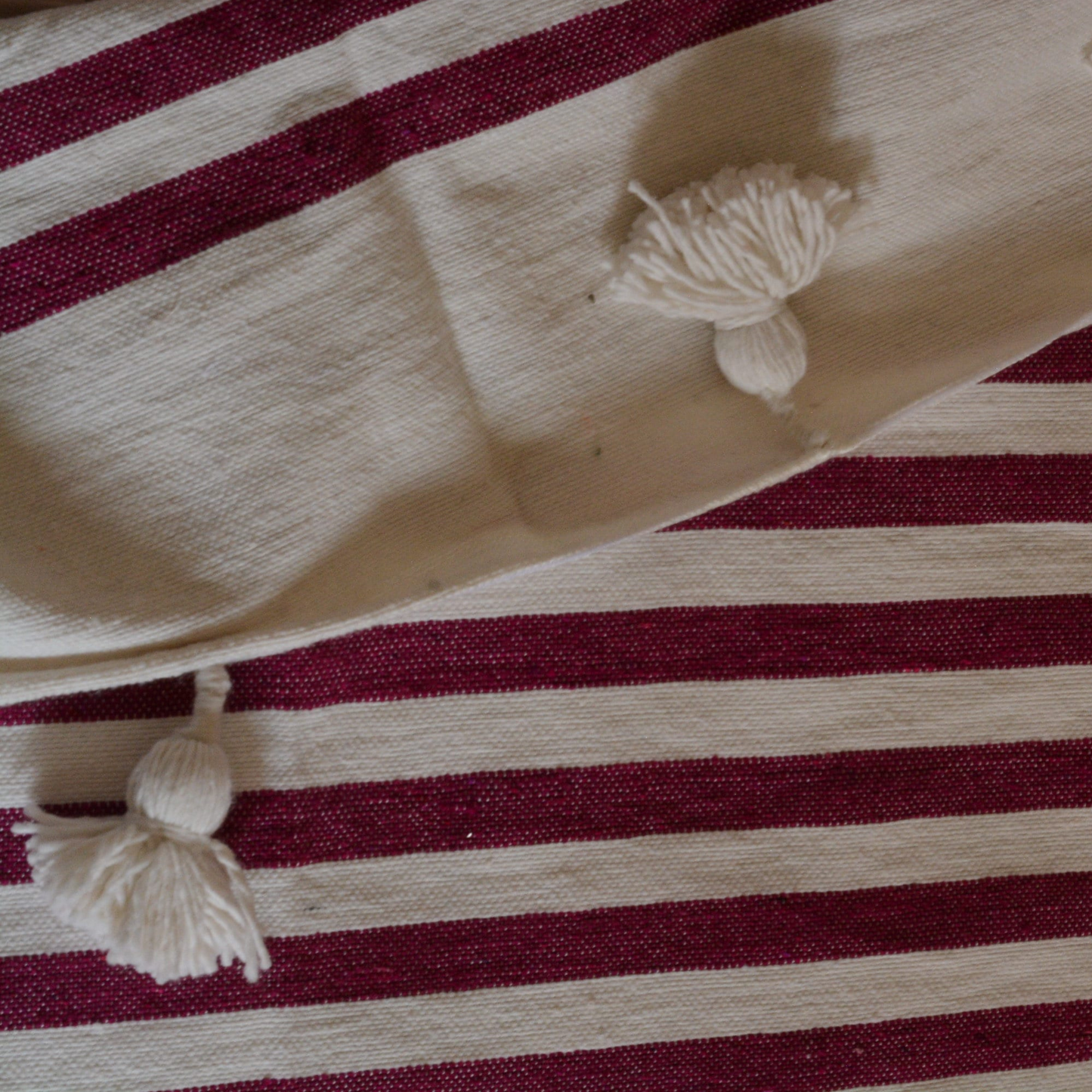 Moroccan blanket Hot Pink stripes Tassels bed spread - berberlifeshop
