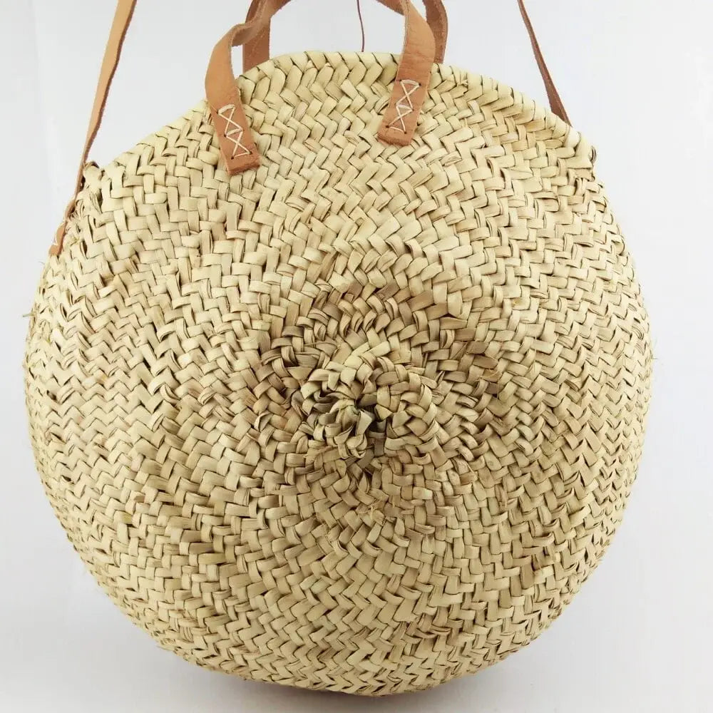 Moroccan Round Straw Bag With Double Leather Handles - berberlifeshop