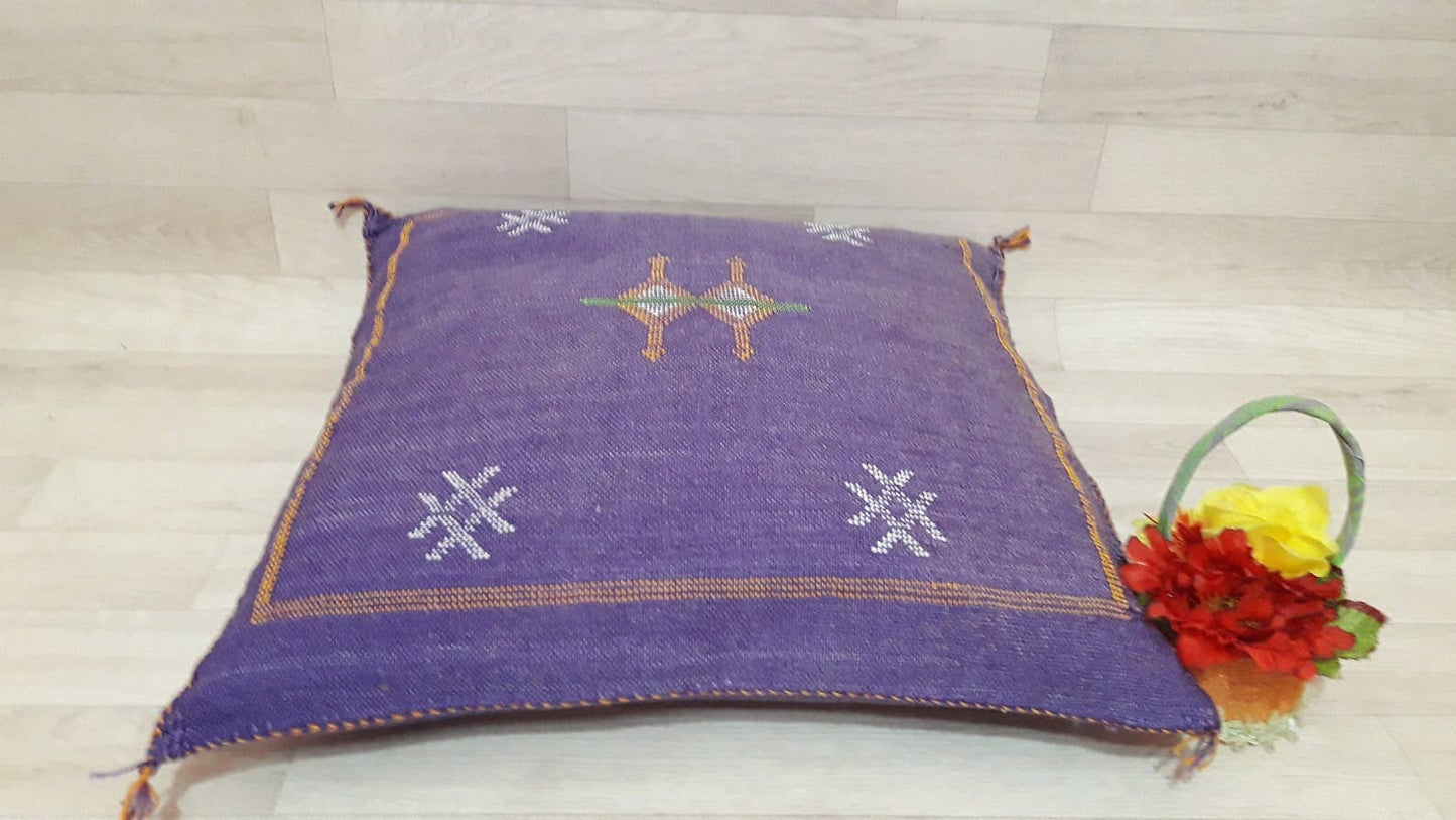 Moroccan Handmade Sabra Silk Cactus Pillow Cover purple - berberlifeshop