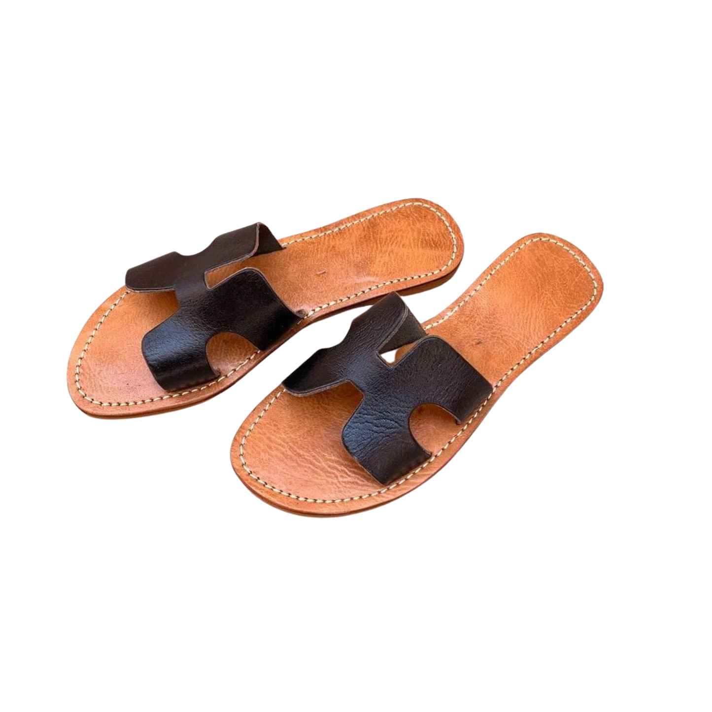Moroccan leather sandals black-white - berberlifeshop