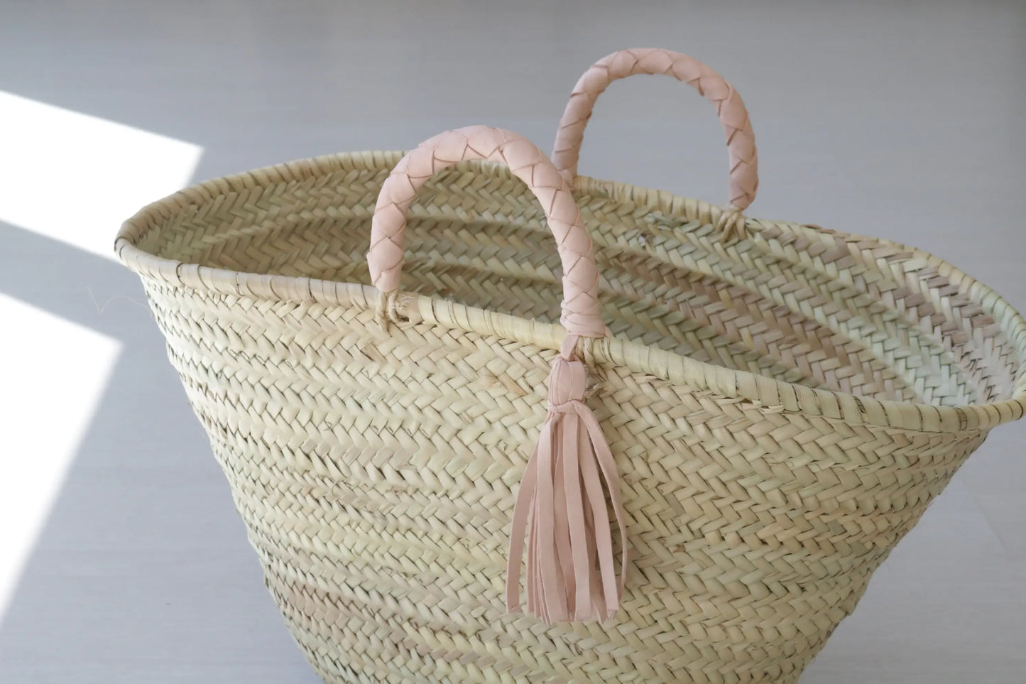 French Market Basket with Short Leather Handles tassels - berberlifeshop