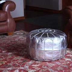 Unstuffed Ottoman Faux Leather Moroccan Pouf Silver - berberlifeshop