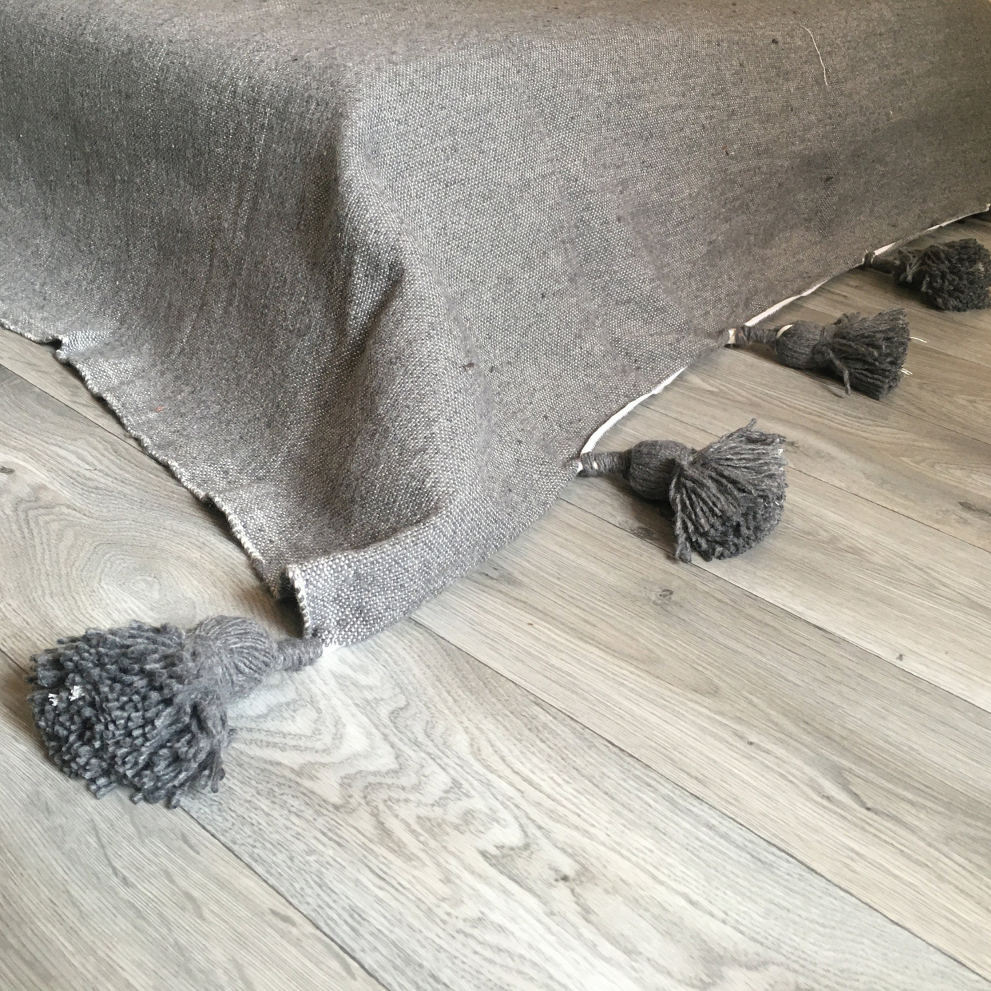 Moroccan blanket Gray Tassels bed spread - berberlifeshop
