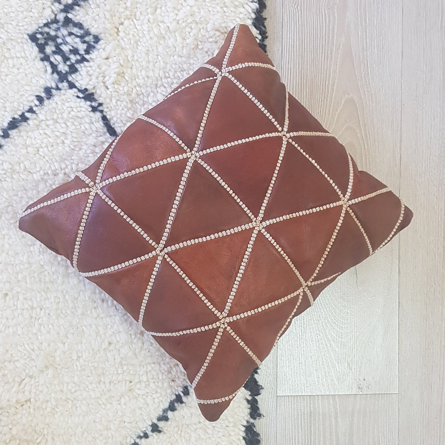 Luxe Embroidered Leather Pillow Cover
