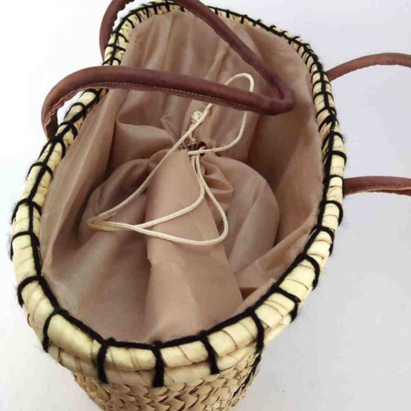 Handwoven Straw Bag with Cactus Wool Embroidery