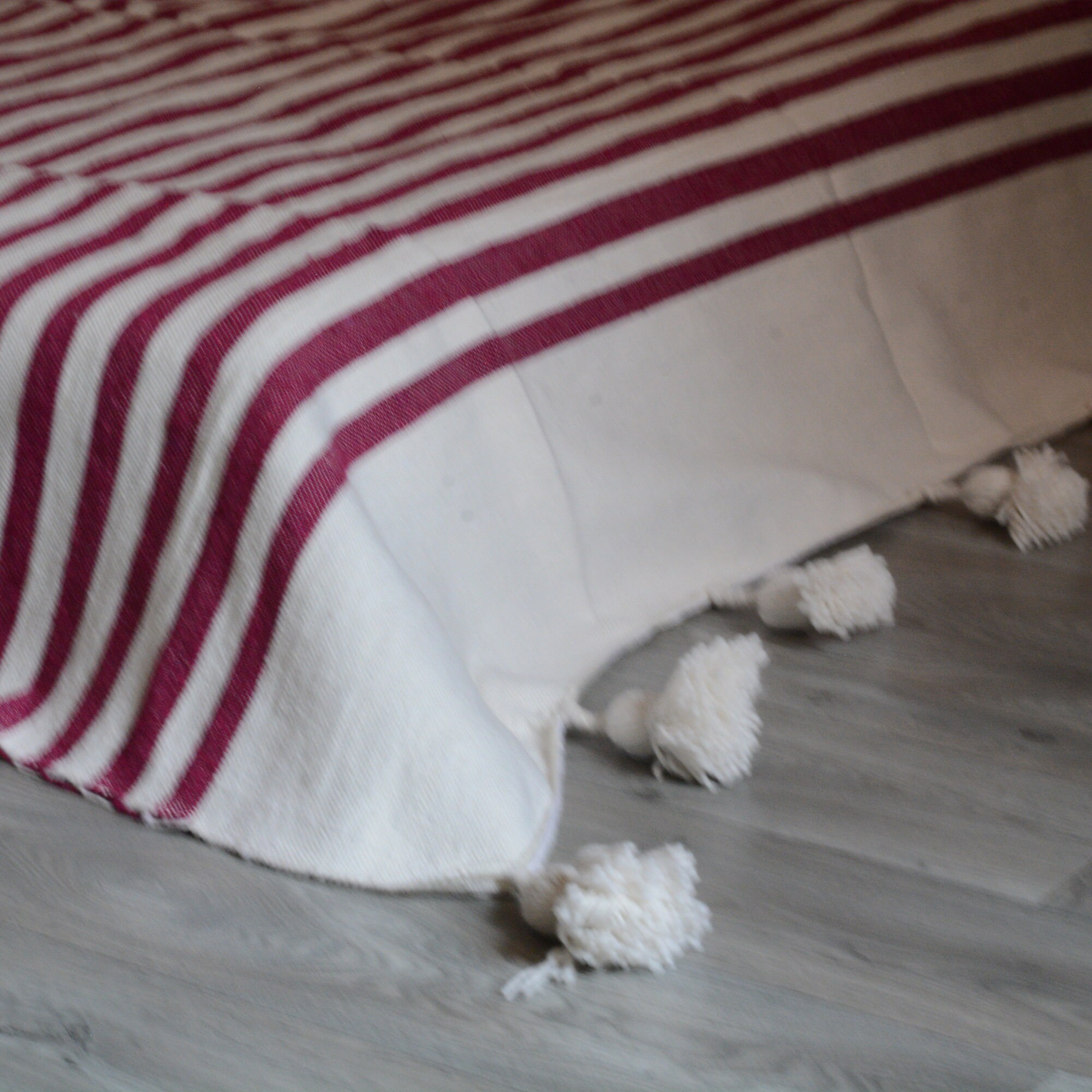 Moroccan blanket Hot Pink stripes Tassels bed spread - berberlifeshop