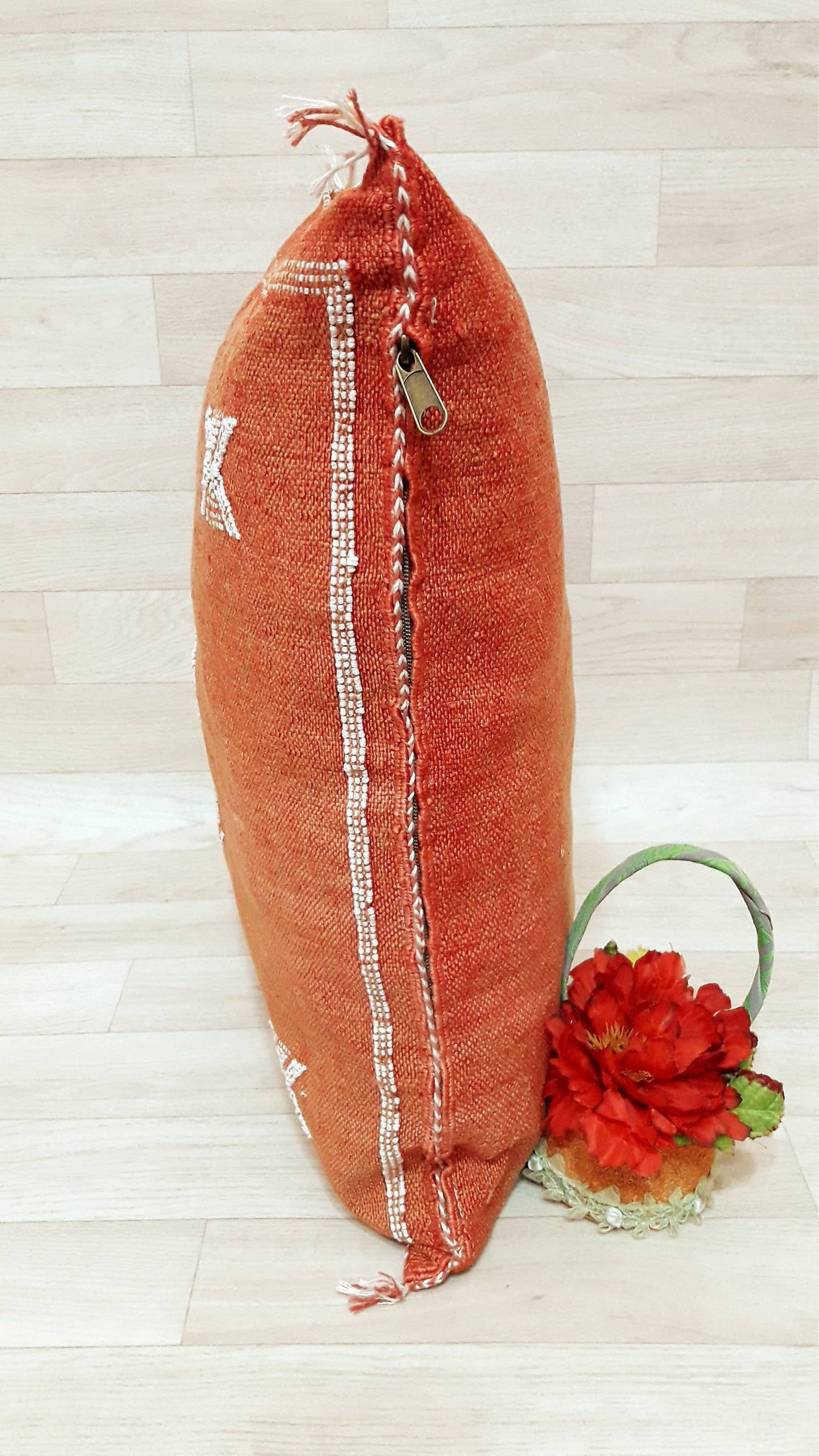 Moroccan Handmade Sabra Silk Cactus Pillow Cover pale Orange - berberlifeshop