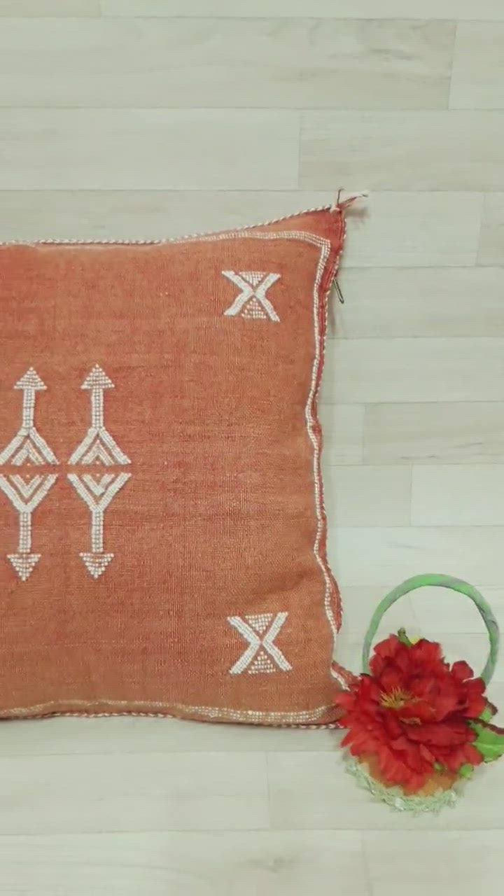 Moroccan Handmade Sabra Silk Cactus Pillow Cover pale Orange - berberlifeshop