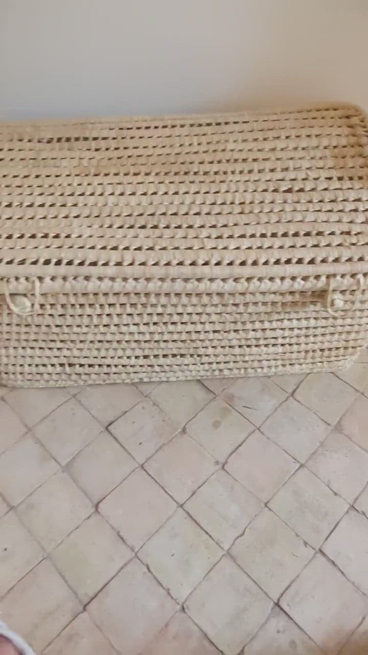 Palm Leaf Wicker Storage Trunk Chest Storage Basket - berberlifeshop