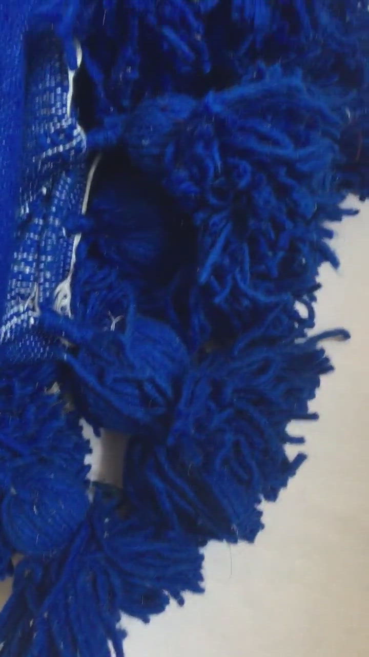 Moroccan blanket Majorelle Blue Tassels bed spread - berberlifeshop