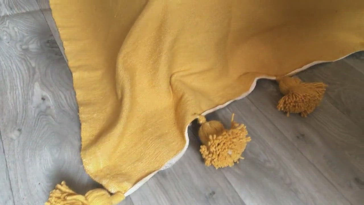 Moroccan blanket Solid Mustard Tassels bed spread - berberlifeshop