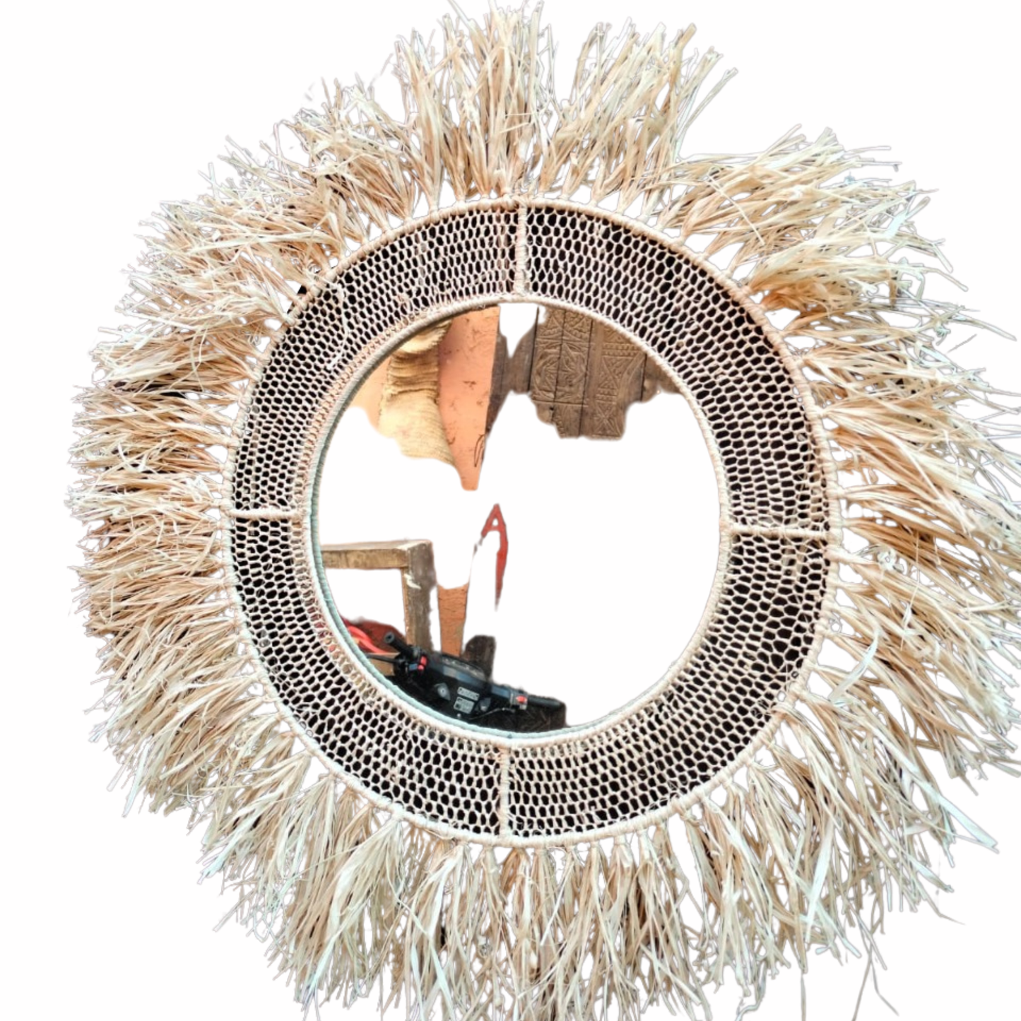 Loully 50cm Diameter Round Raffia Mirror - berberlifeshop