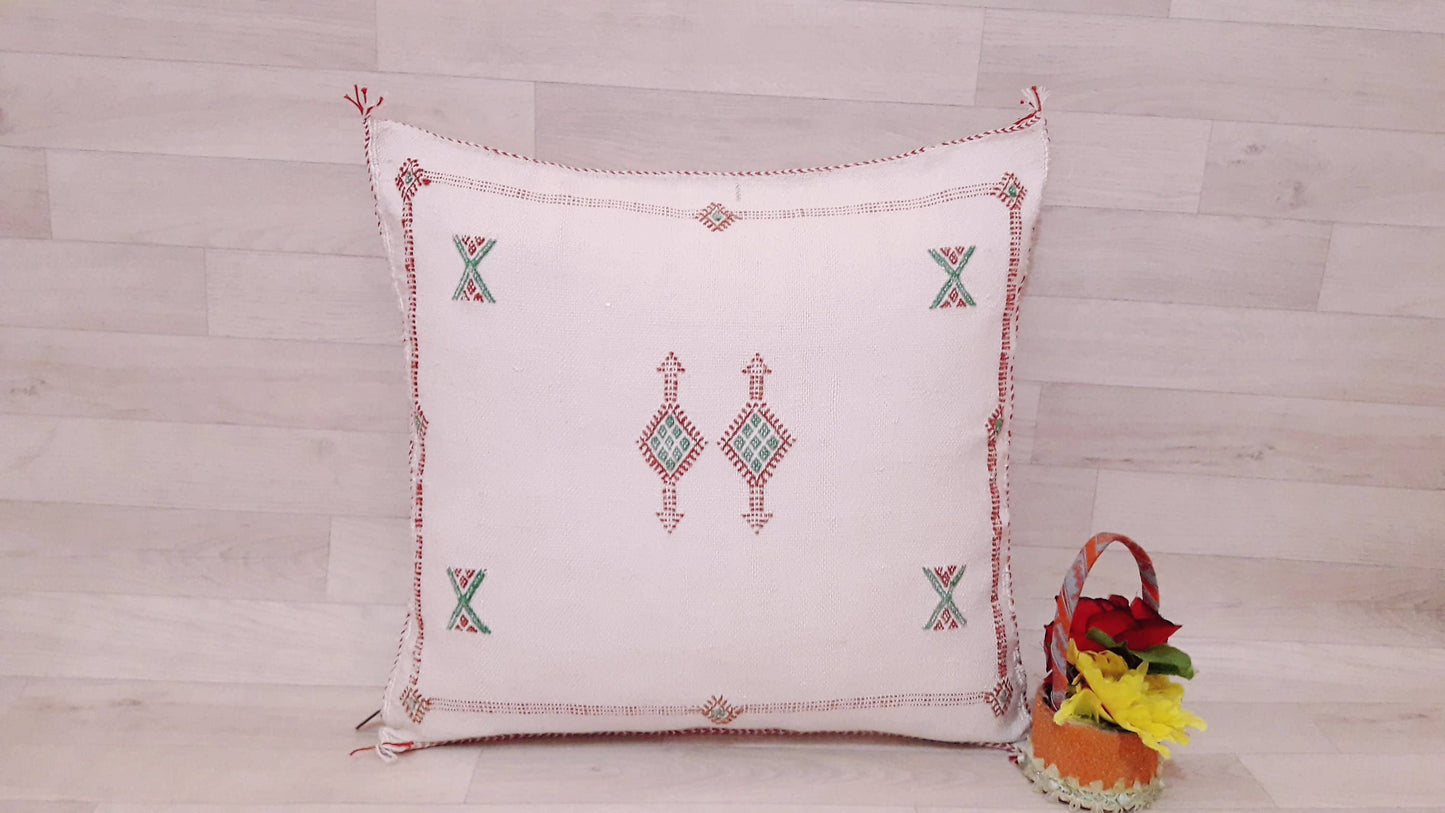 Moroccan Handmade Sabra Silk Cactus Pillow Cover White - berberlifeshop