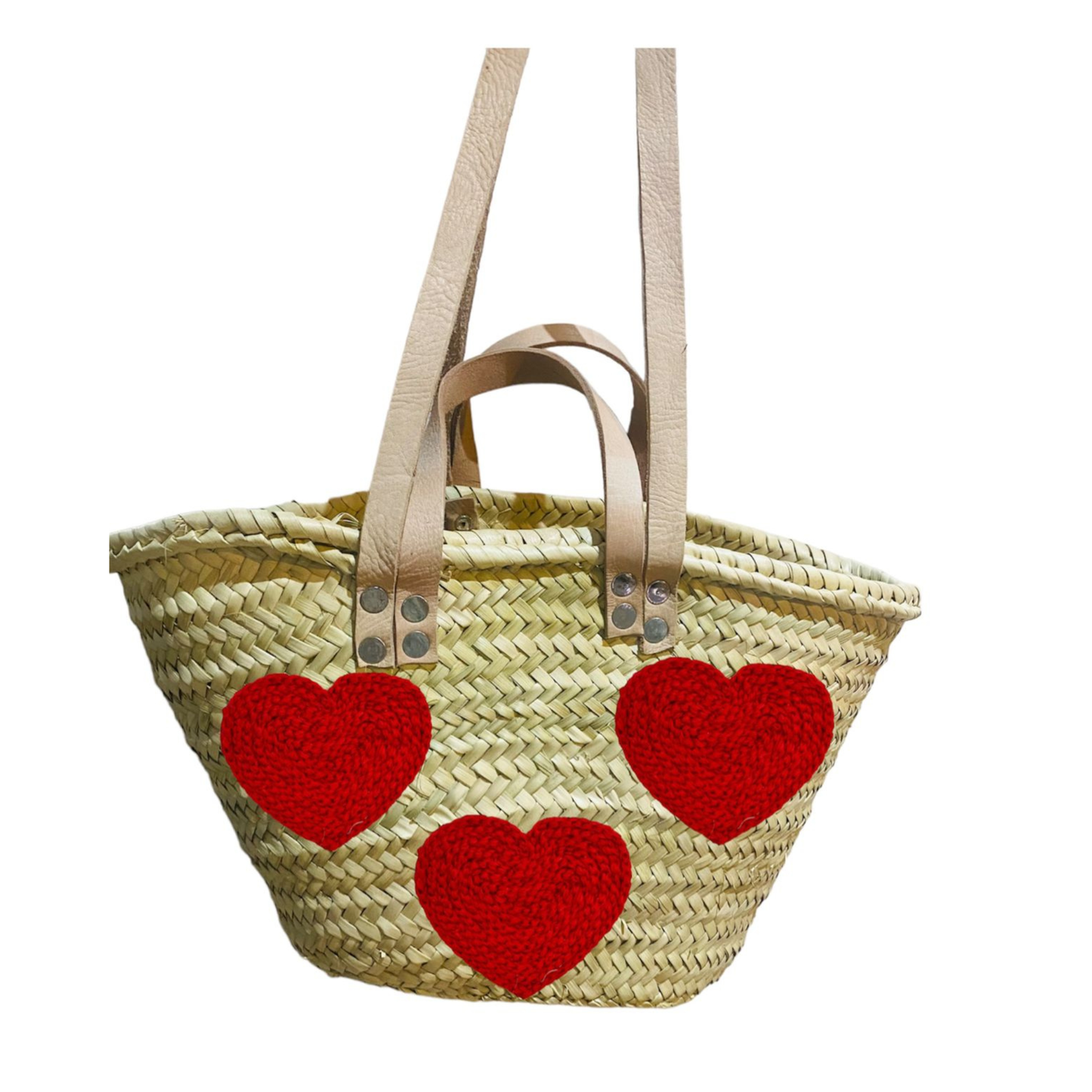 Valentine's Day 3 Big Hearts Straw Bag - berberlifeshop