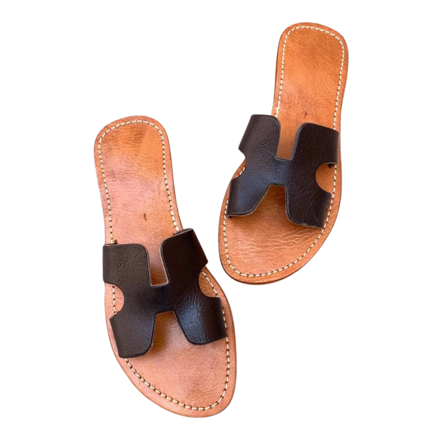 Moroccan leather sandals black-white - berberlifeshop
