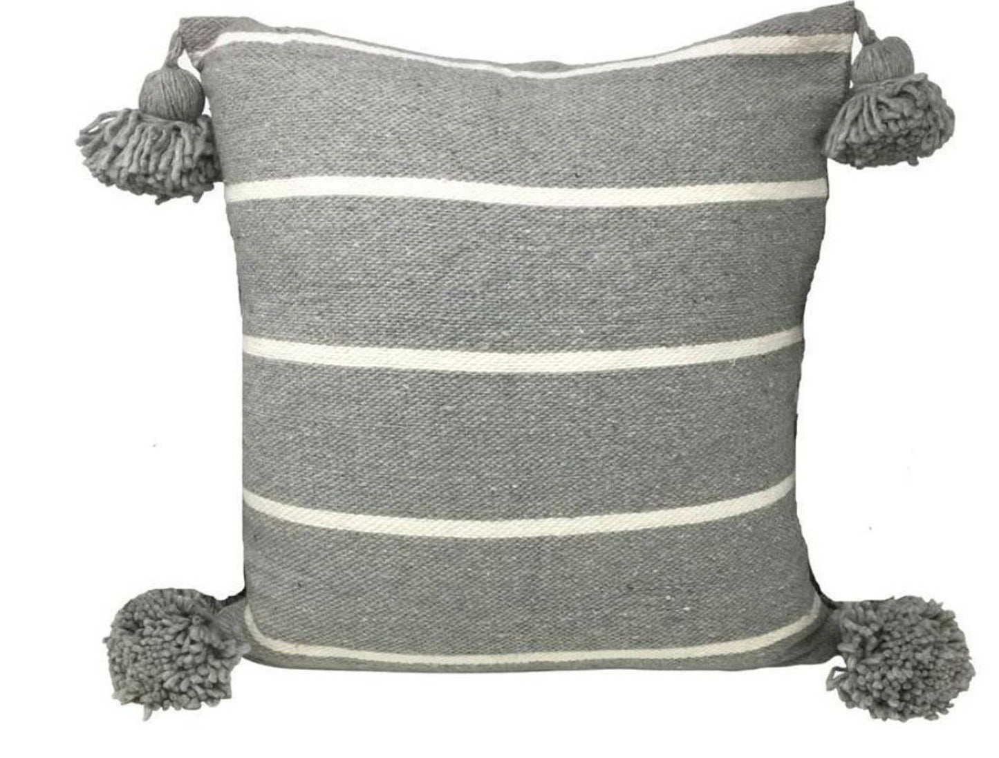 GRAY & WHITE HANDWOVEN POMPOM PILLOW COVER 50X50 - berberlifeshop