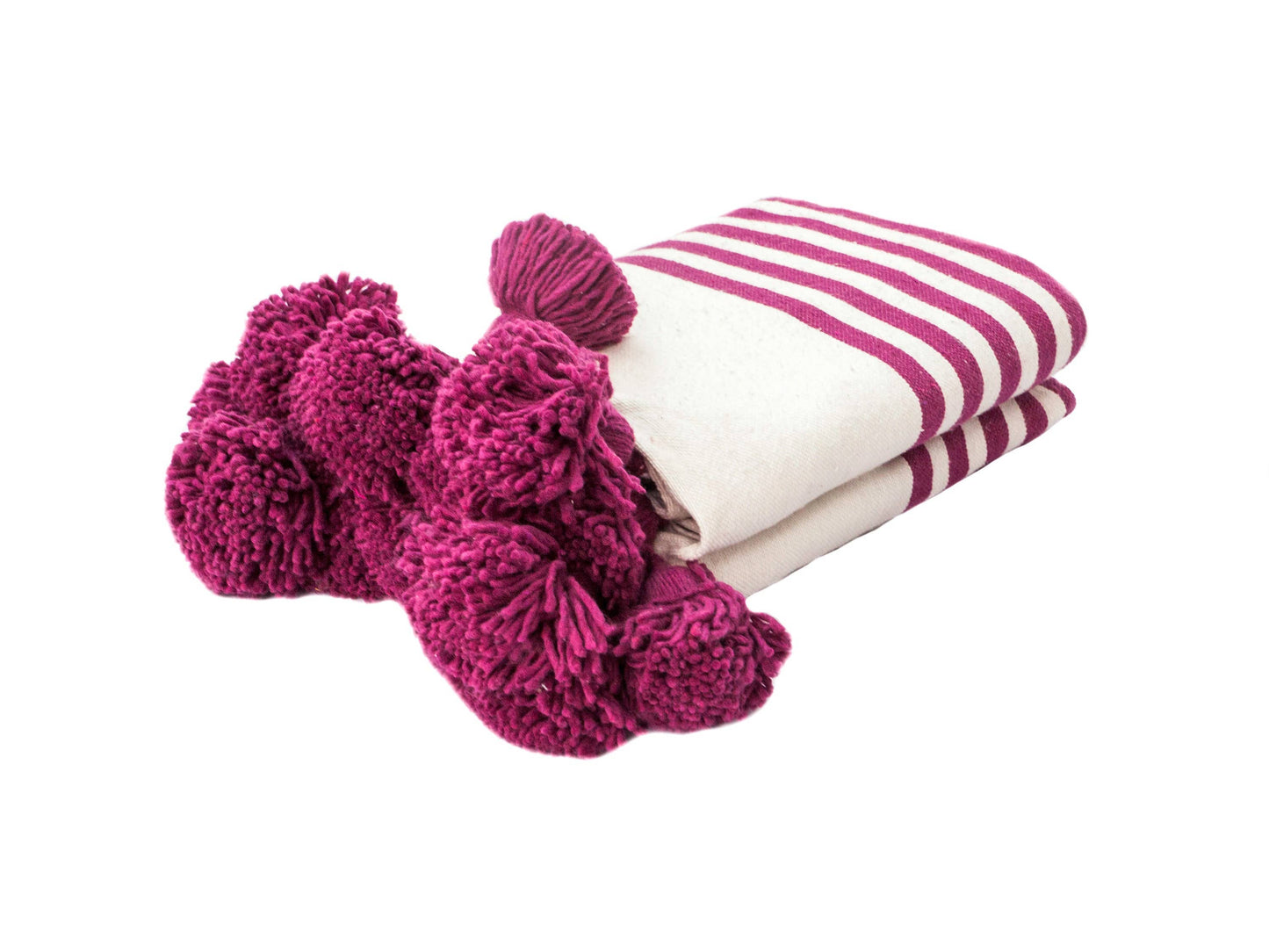 Moroccan blanket Hot Pink stripes Tassels bedspread plaid - berberlifeshop