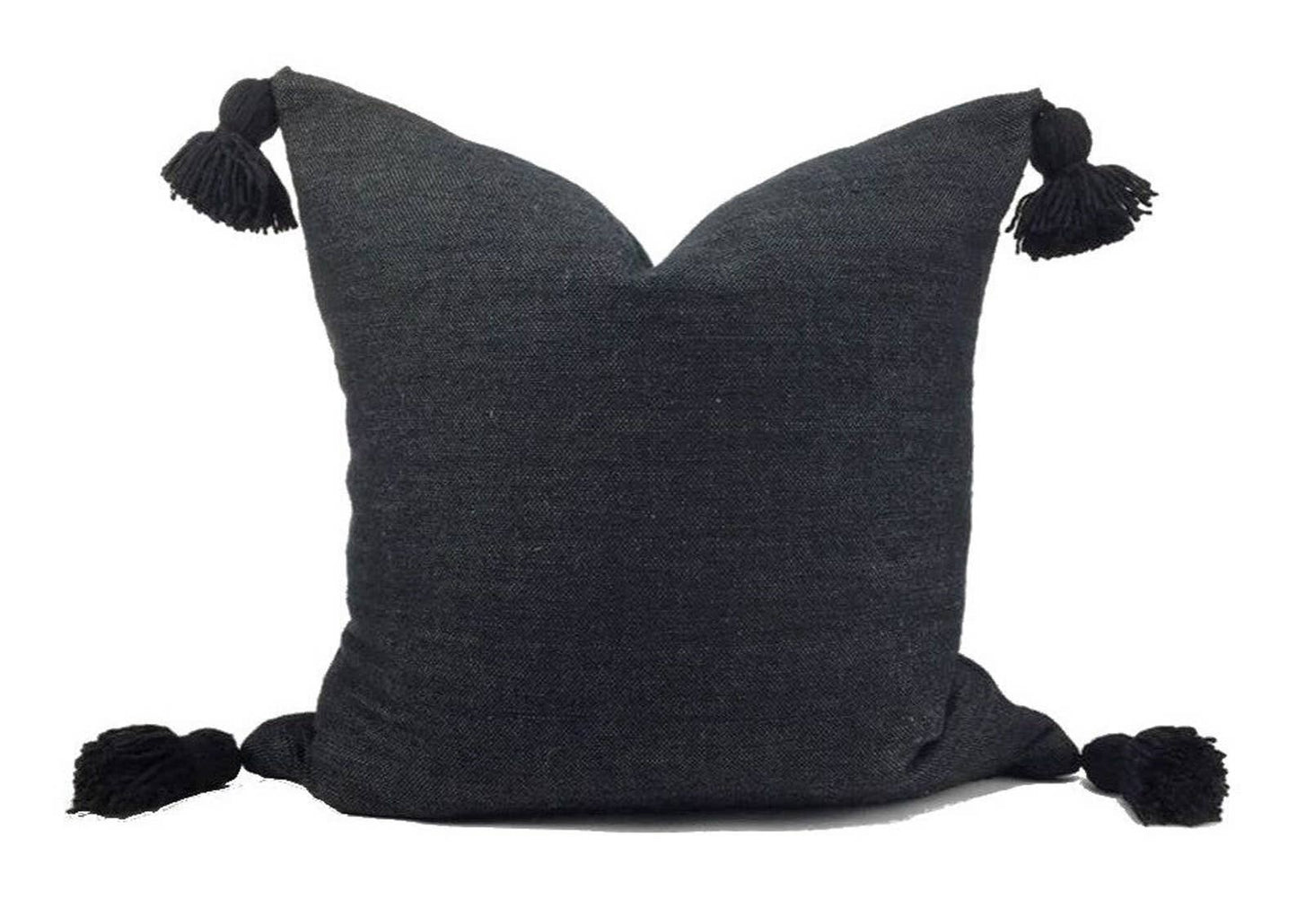 BLACK HANDWOVEN POMPOM PILLOW COVER 50X50 - berberlifeshop