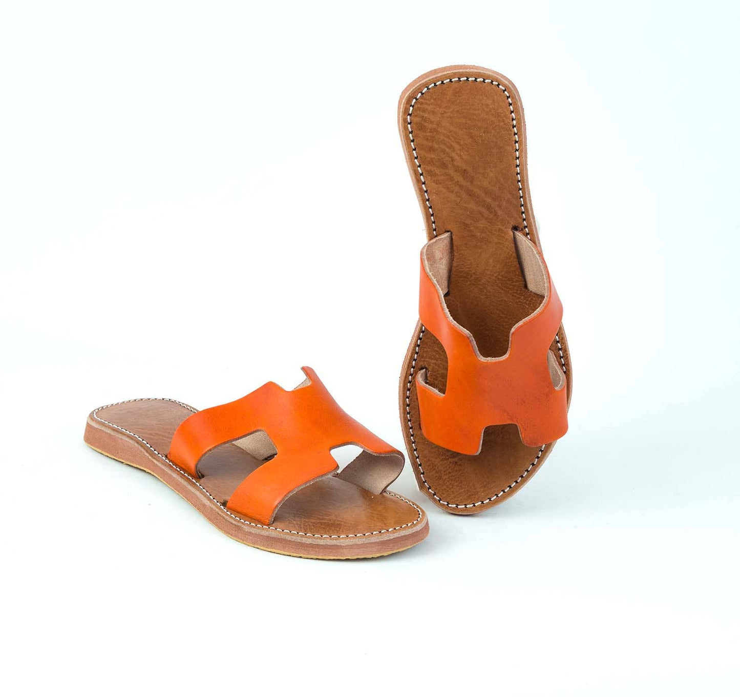 H shaped Orange leather Sandal - berberlifeshop