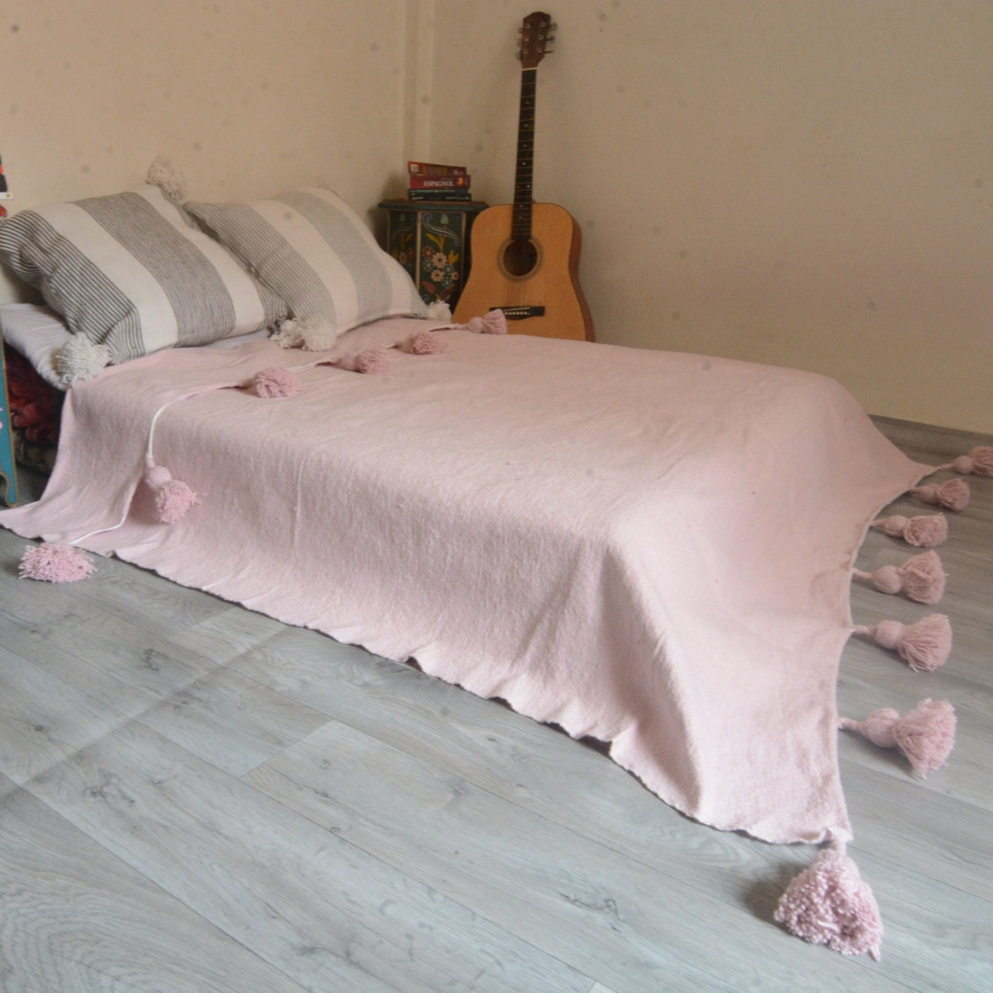 Moroccan blanket Pink Tassels bed spread - berberlifeshop