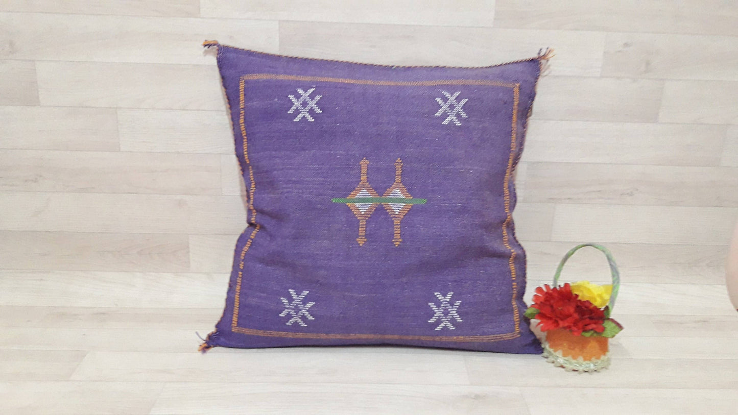 Moroccan Handmade Sabra Silk Cactus Pillow Cover purple - berberlifeshop