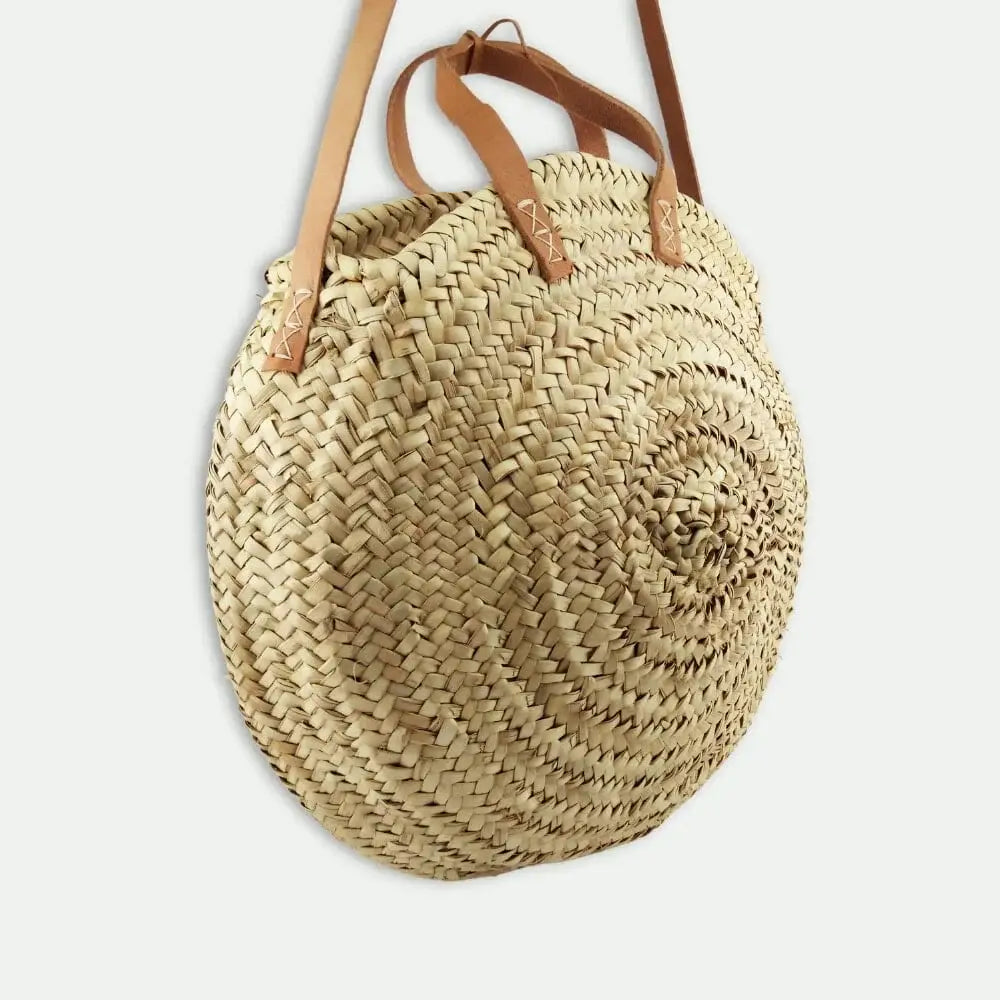 Moroccan Round Straw Bag With Double Leather Handles - berberlifeshop