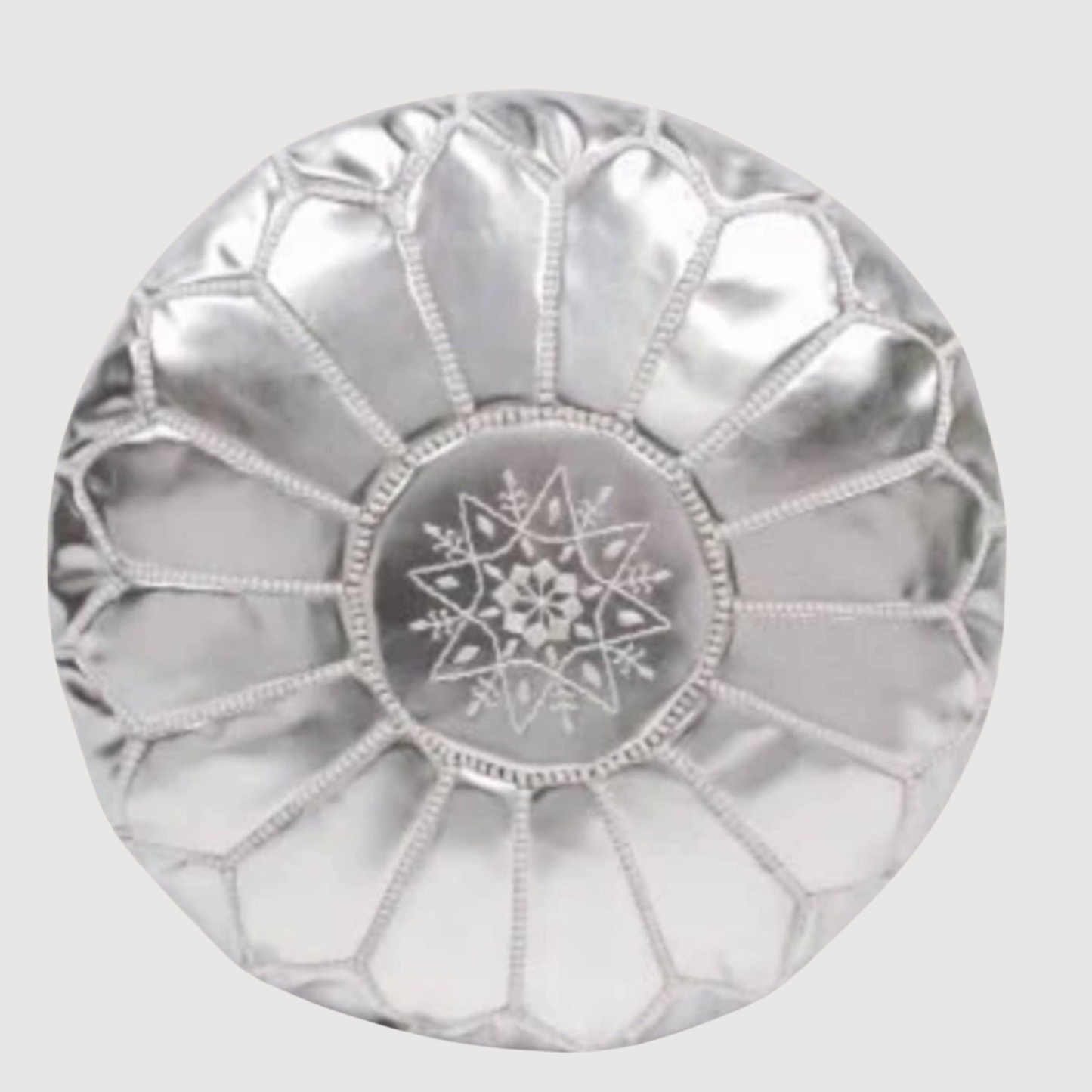 Unstuffed Ottoman Faux Leather Moroccan Pouf Silver - berberlifeshop