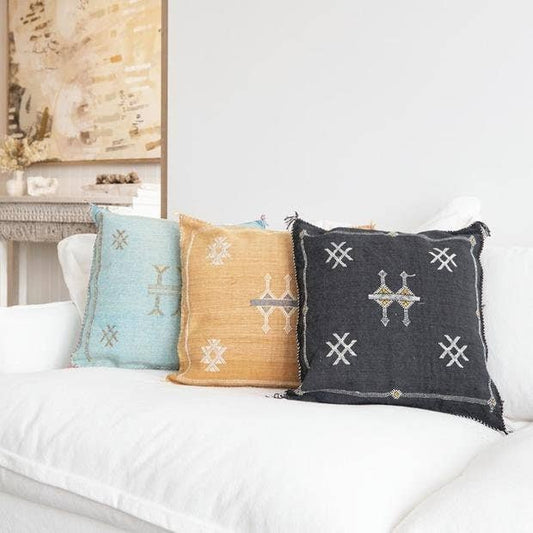 Moroccan Handmade Sabra Silk Cactus Pillow Cover Black - berberlifeshop