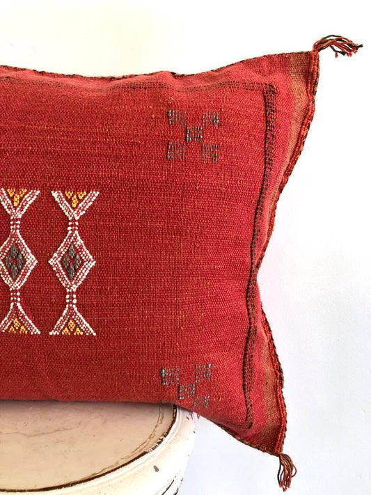 Moroccan Handmade Sabra Silk Cactus Pillow Cover Red - berberlifeshop