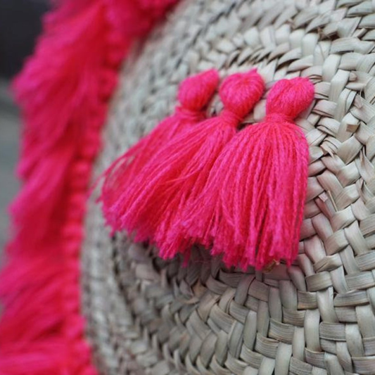 Round Moroccan Straw Beach hand Bag with Tassels - berberlifeshop
